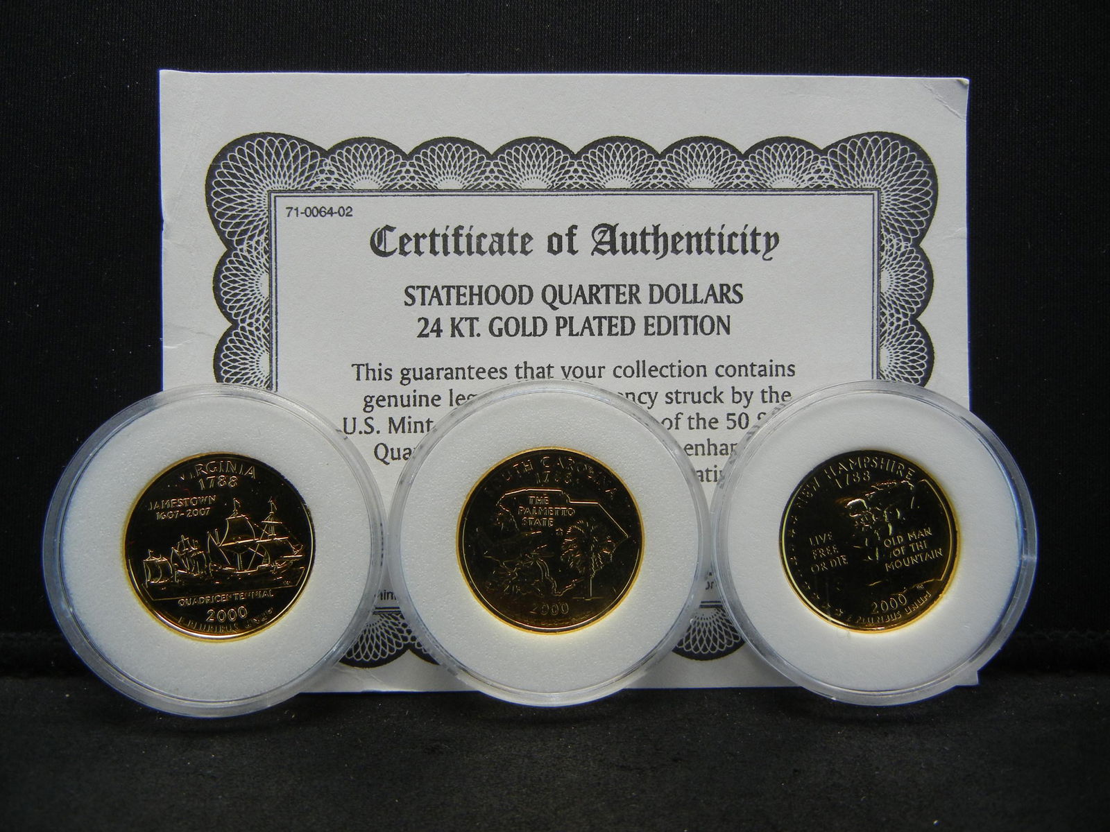 (3) Statehood Quarter Dollars in 24KT GOLD PLATED- (1 of 4)