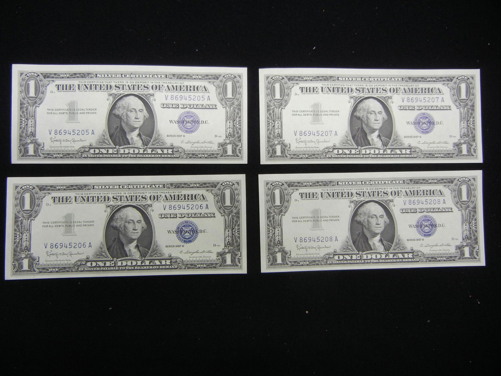 (4) Consecutive Serial Number Gem Crisp 1957 $1.00 (1 of 5)