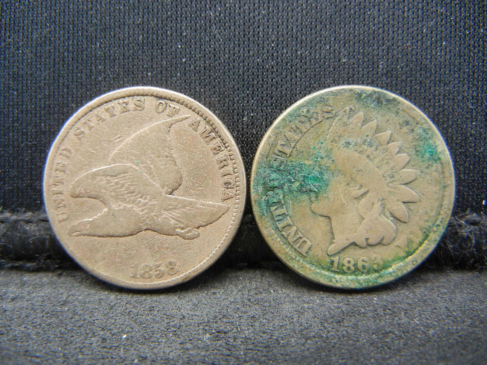 1858 Flying Eagle Cent and 1863 Indian Cent (1 of 2)