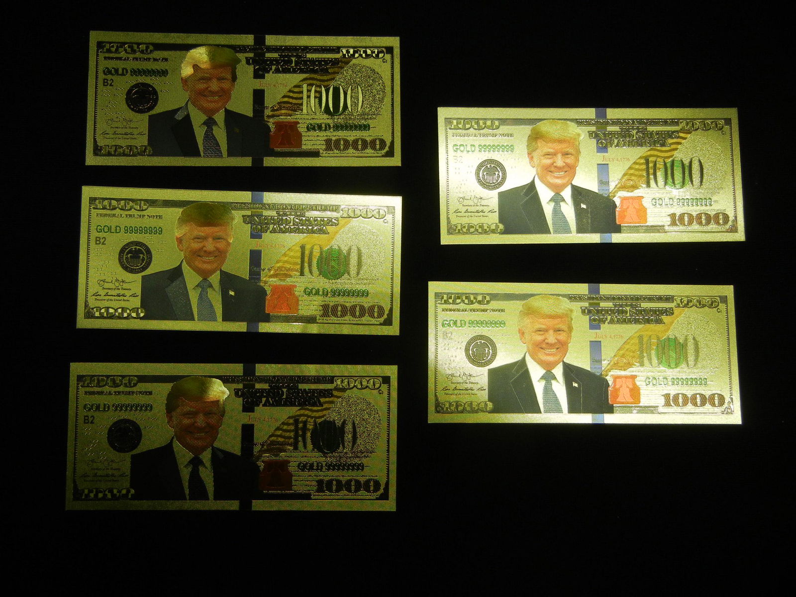 5 Trump $1,000 Gold Foil Notes (Not Legal Tender) 5 (1 of 4)