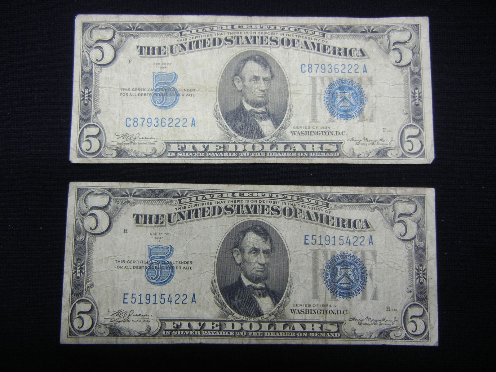 1934 1934 A Five Dollar Silver Certificates 2 Notes (1 of 5)