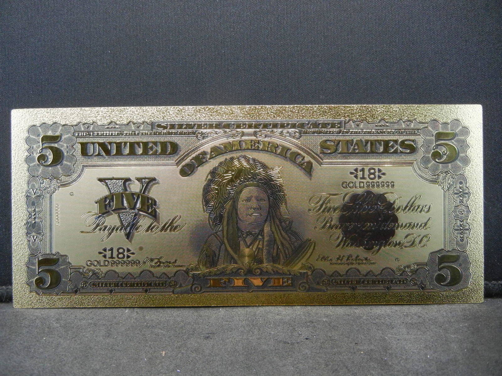 Indian Chief Silver Certificate 24K Gold Foil Note(Not (1 of 2)