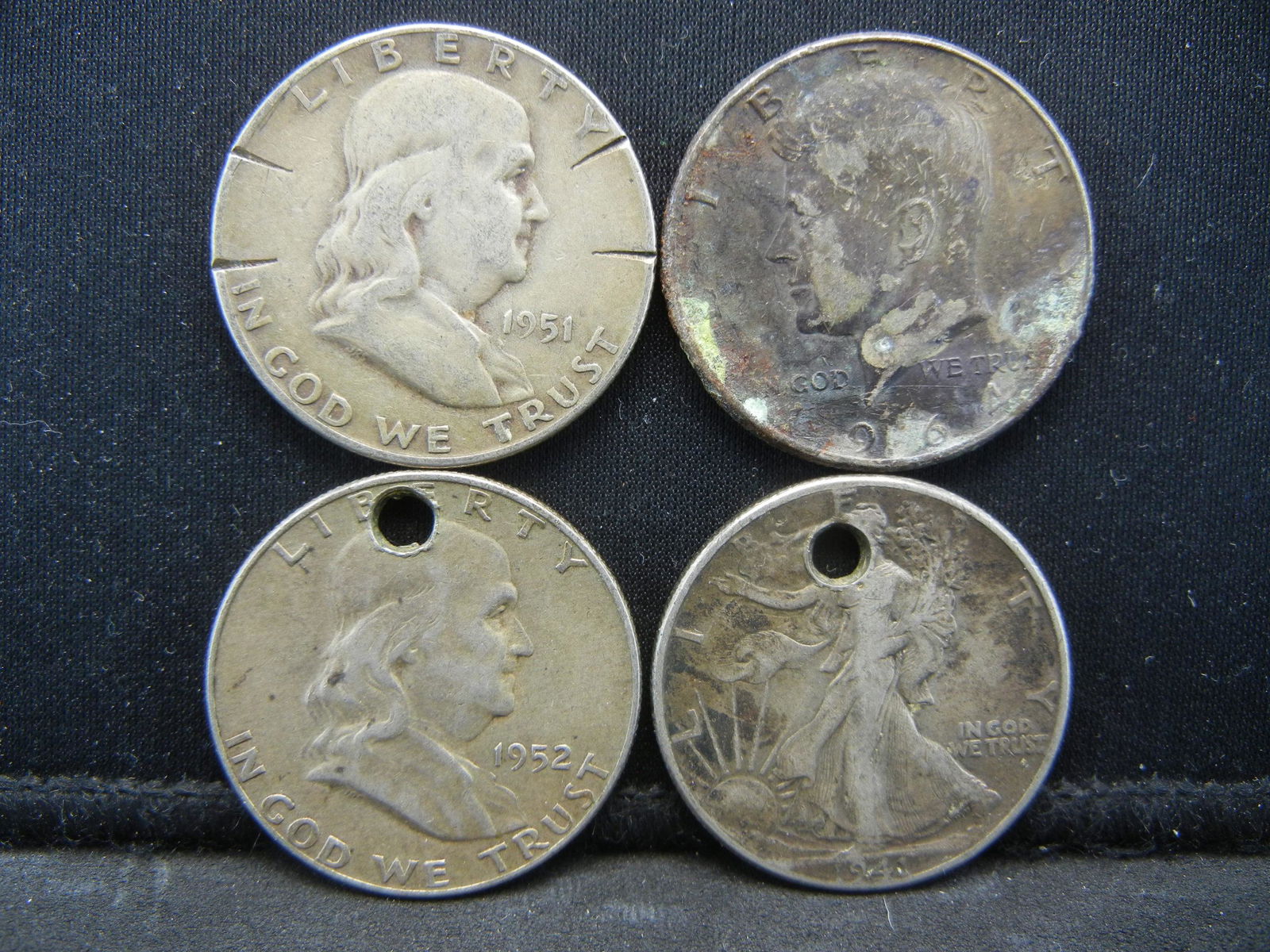(4) 90% Silver Half Dollars All Damaged (1 of 2)