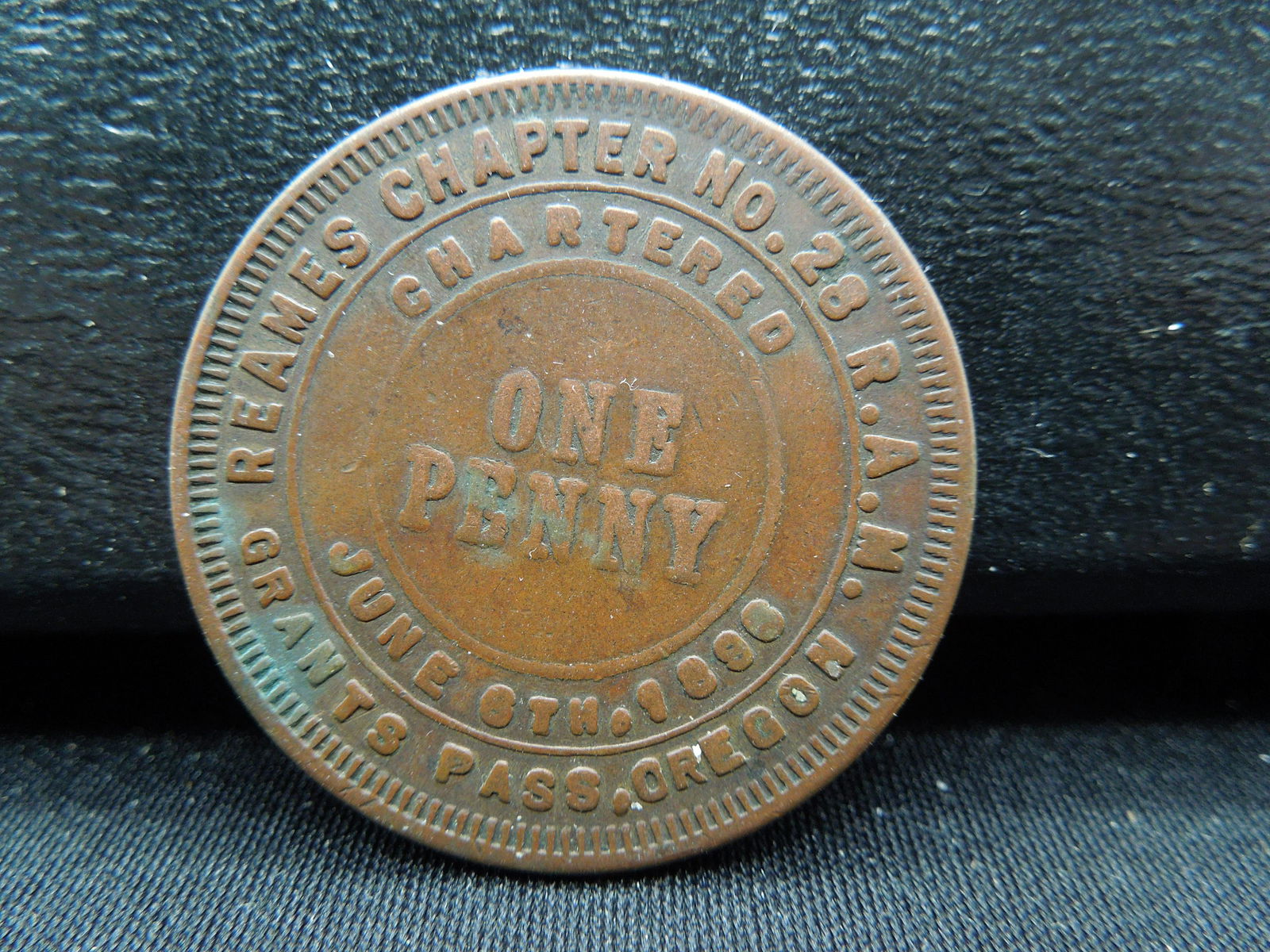 masonic one penny token from reams chapter number 28 (1 of 2)