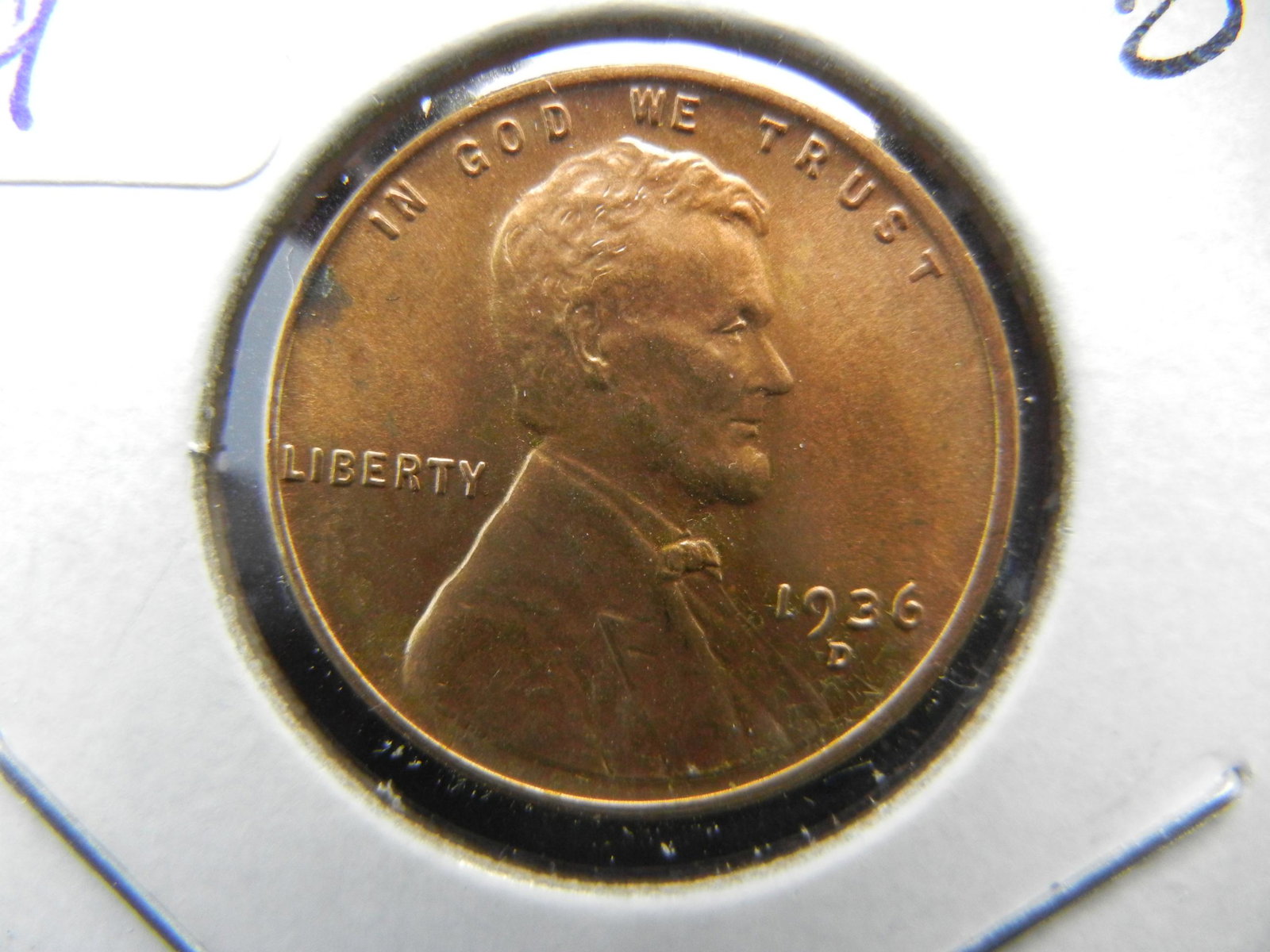 1936-D Lincoln Cent.  RED Brilliant Unc. (1 of 3)