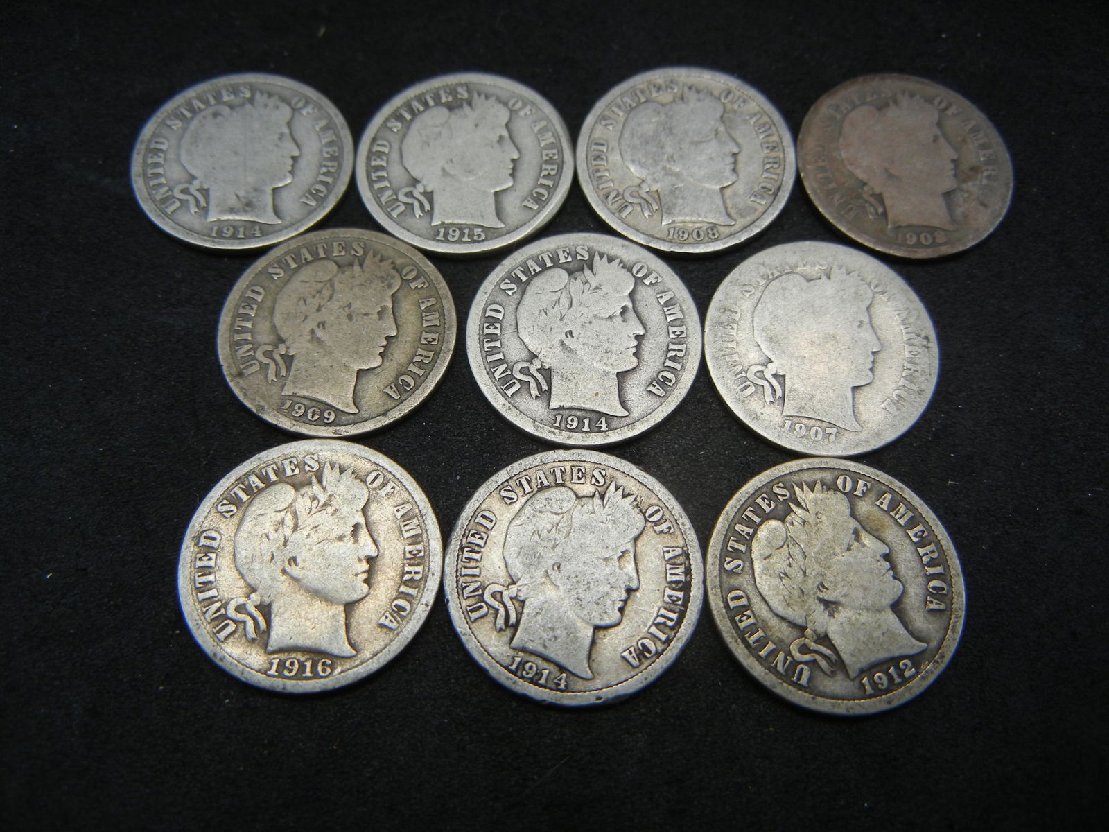 10 Mixed date Barber Head dimes (1 of 2)