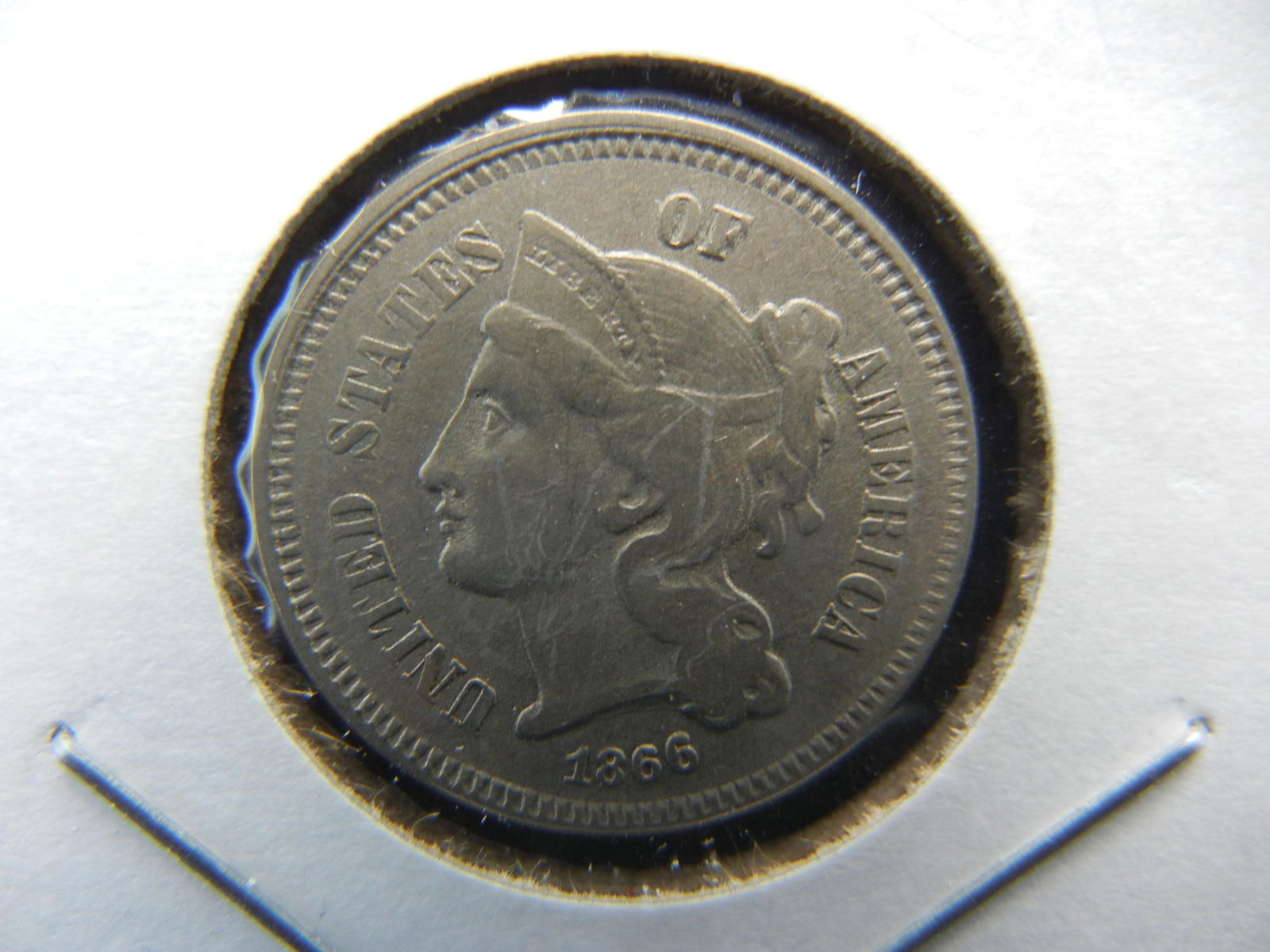 1866 Three Cent Nickel.  VF/EF. (1 of 3)