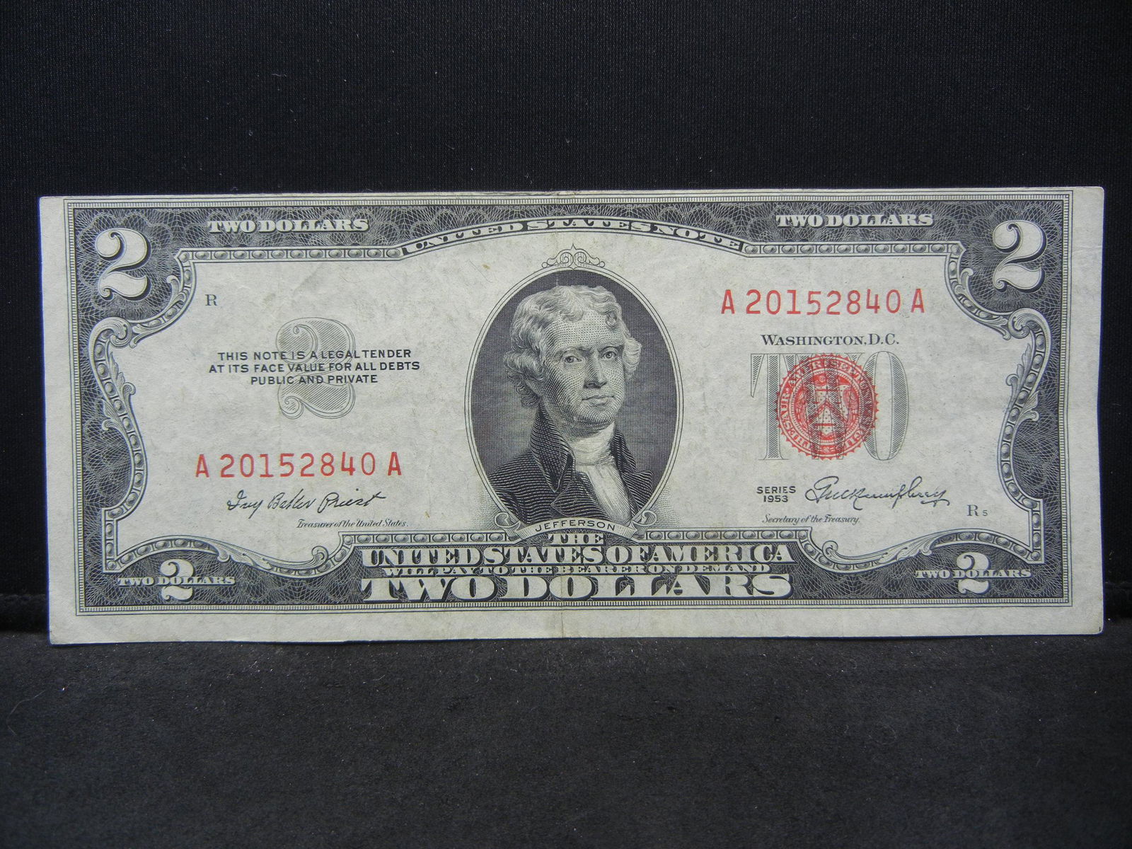 1953 RED $2 DOLLAR BILL, ERROR (1 of 4)