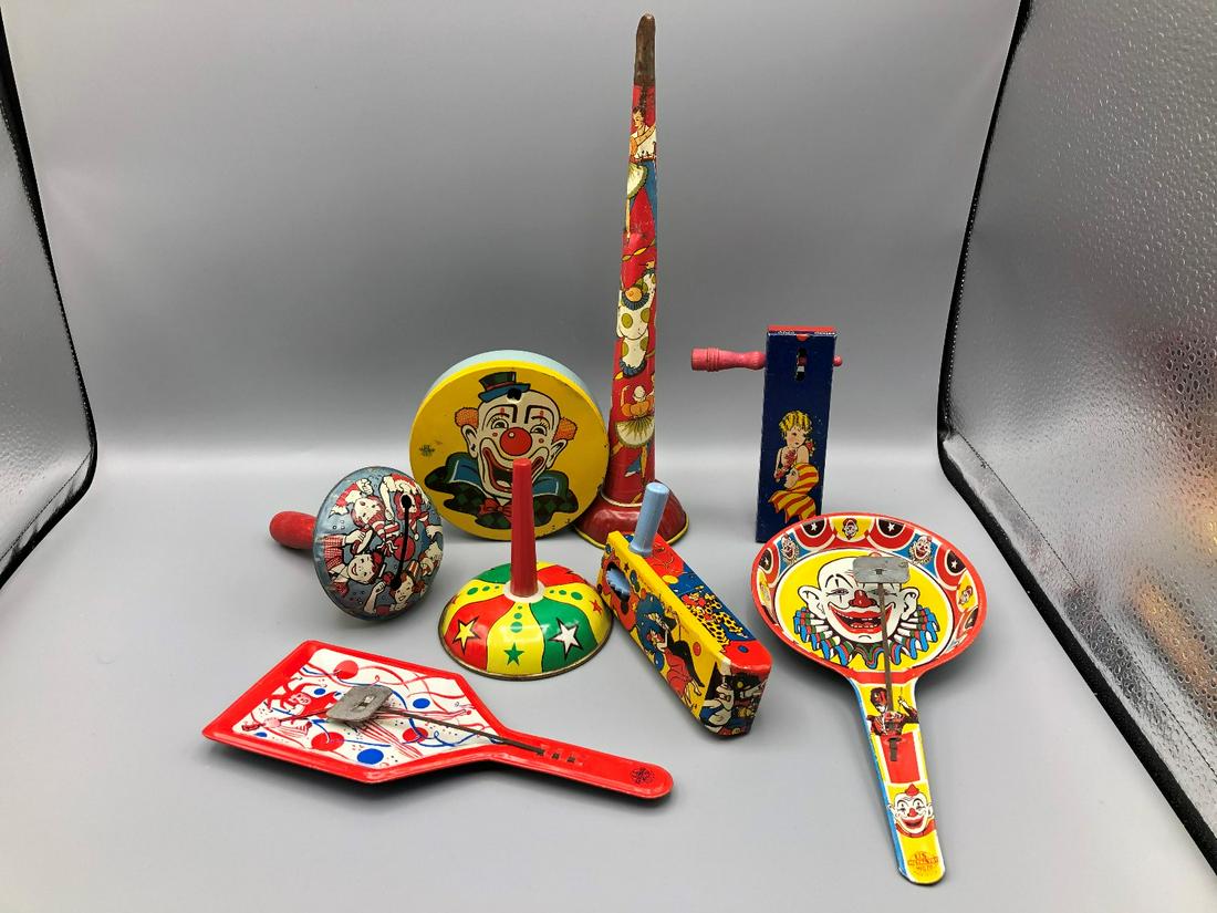 Lot of Vintage Noisemakers - U.S. Metal Toy: Lot of Vintage Noisemakers - U.S. Metal Toy Manufacturing Company, Kirchhof