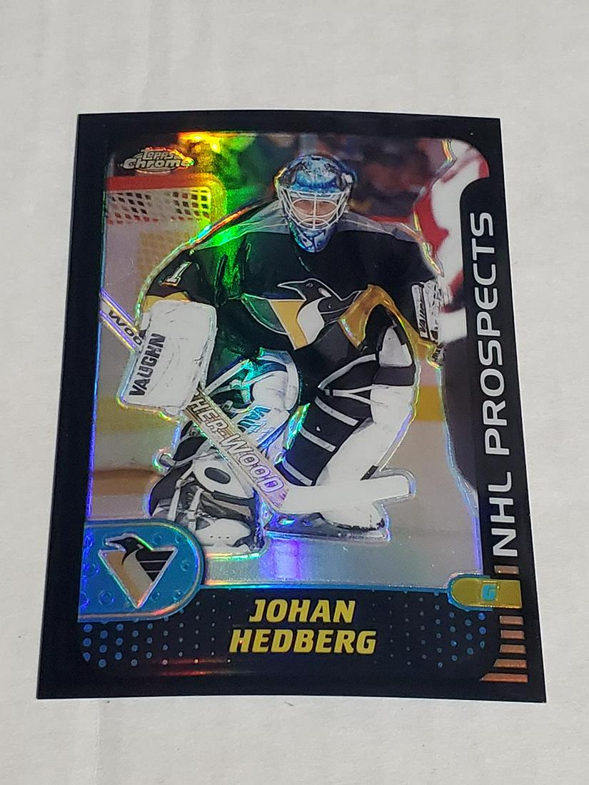 2001-02 Topps Hockey Chrome Johan Hedberg Prospect #146: 2001-02 Topps Hockey Chrome Johan Hedberg Prospect #146 Black Border Refractor #18/50 - RARE