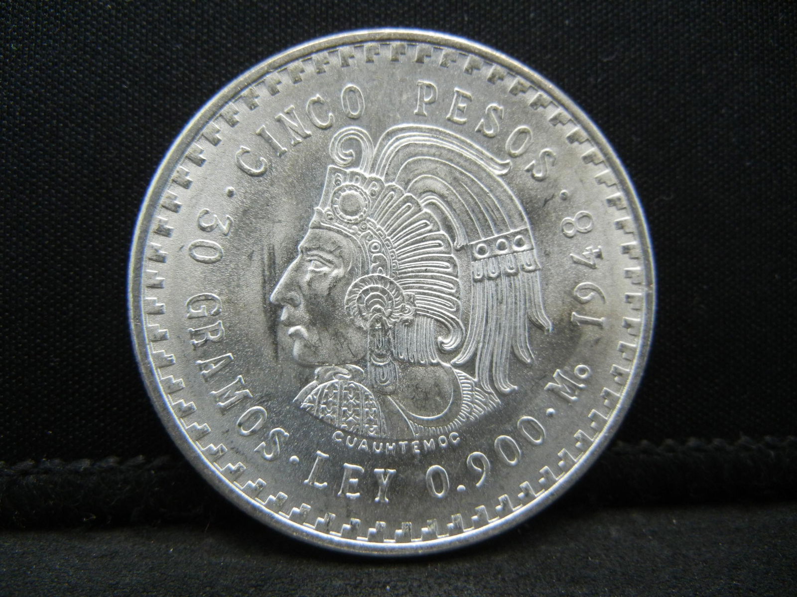 High Grade 1948 Mexico Cinco Pesos Silver Coin Blast (1 of 2)