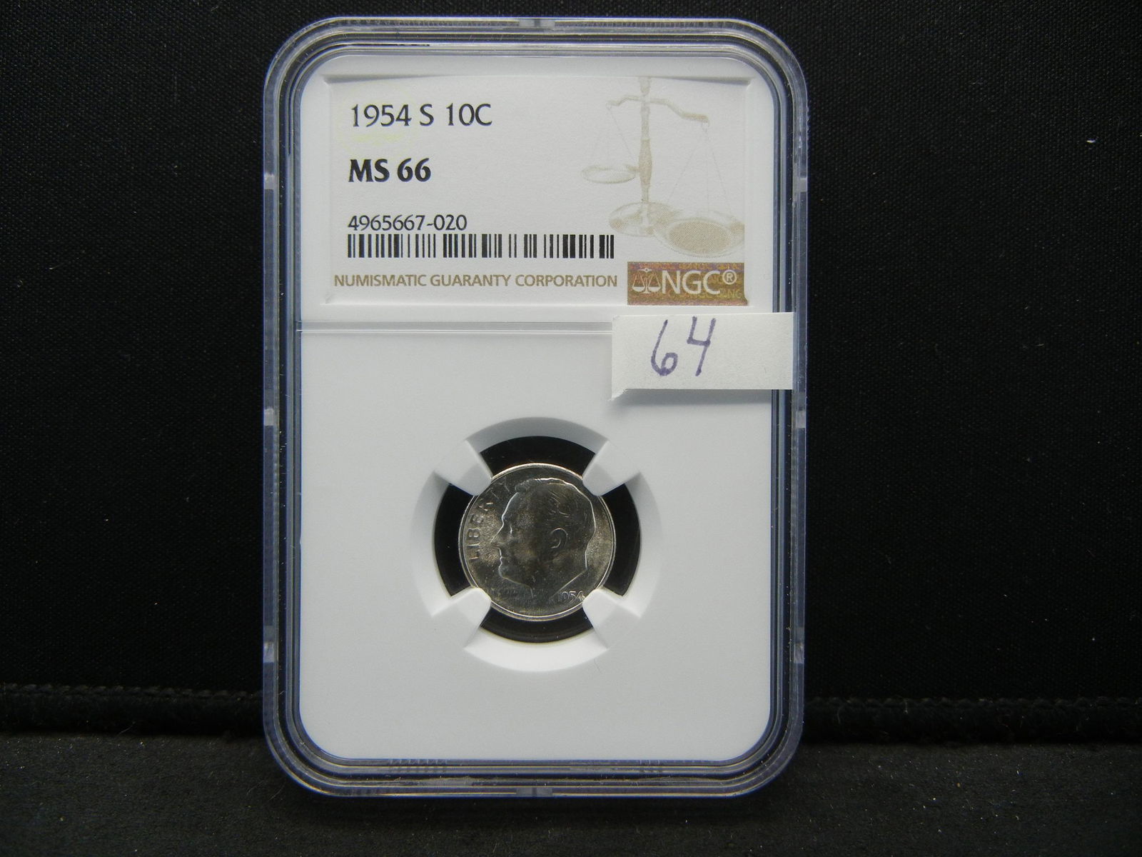 1954 S Roosevelt Dime NGC MS66 (1 of 4)