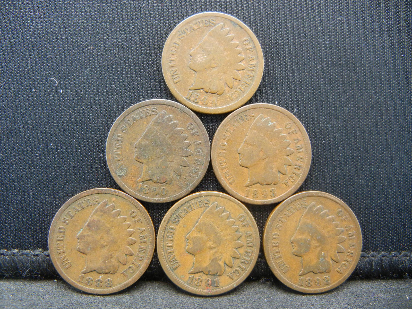 (6) Indian Cents 1893,94,91,88,90,92 (1 of 2)