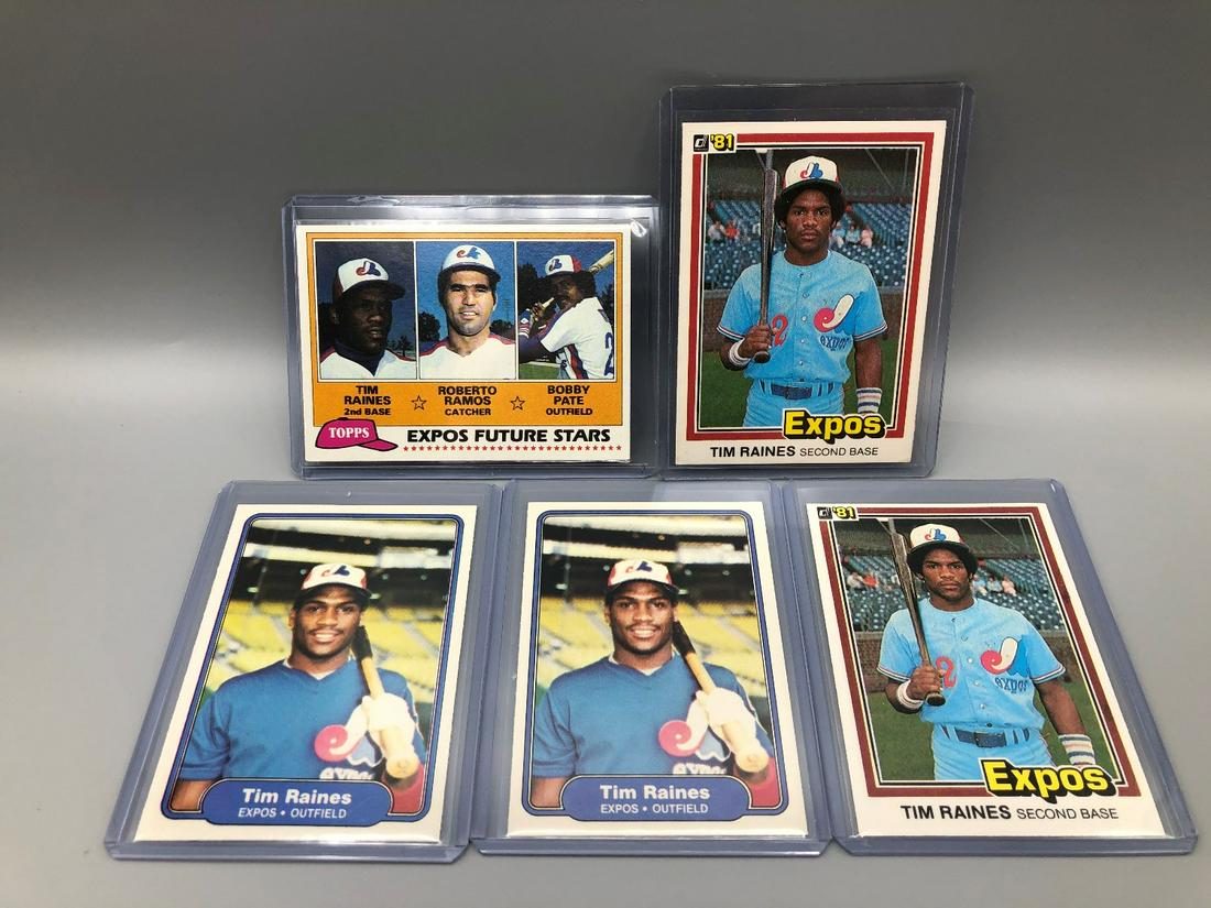 1981 Topps, Fleer & Donruss Tim Raines Rookie Lot of 5 (1 of 2)