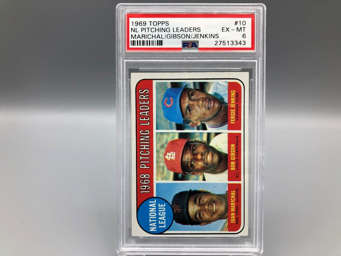 1969 Topps NL Pitching Leaders #10 PSA 6 - Bob Gibson,: 1969 Topps NL Pitching Leaders #10 PSA 6 - Bob Gibson, Juan Marichal, Fergie Jenkins