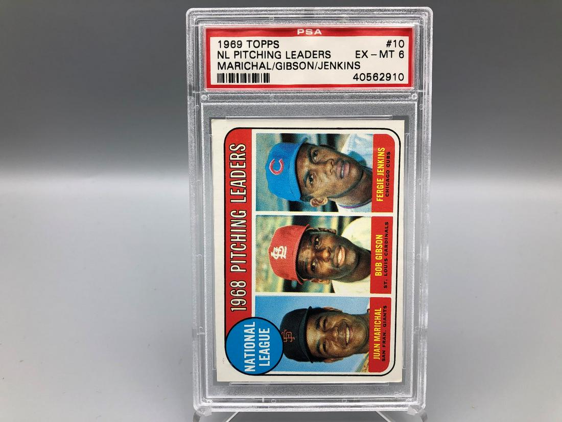 1969 Topps NL Pitching Leaders #10 PSA 6 - Bob Gibson,: 1969 Topps NL Pitching Leaders #10 PSA 6 - Bob Gibson, Juan Marichal, Fergie Jenkins