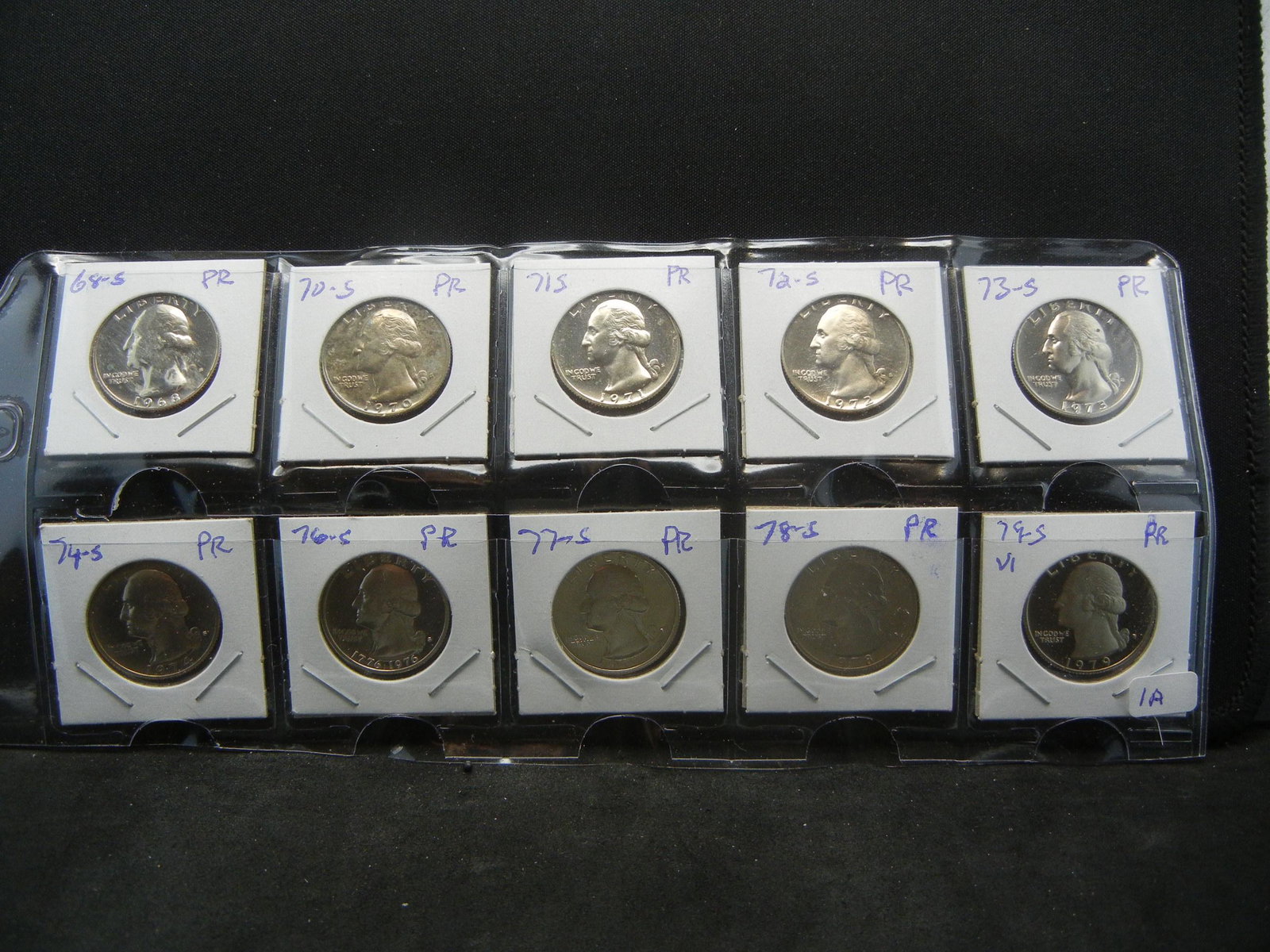 (10) GEM Proof Quarters: 68-S, 70-S, 71-S, 72-S, 73-S,: (10) GEM Proof Quarters: 68-S, 70-S, 71-S, 72-S, 73-S, 74-S, 76-S, 77-S, 78-S, and 79-S.