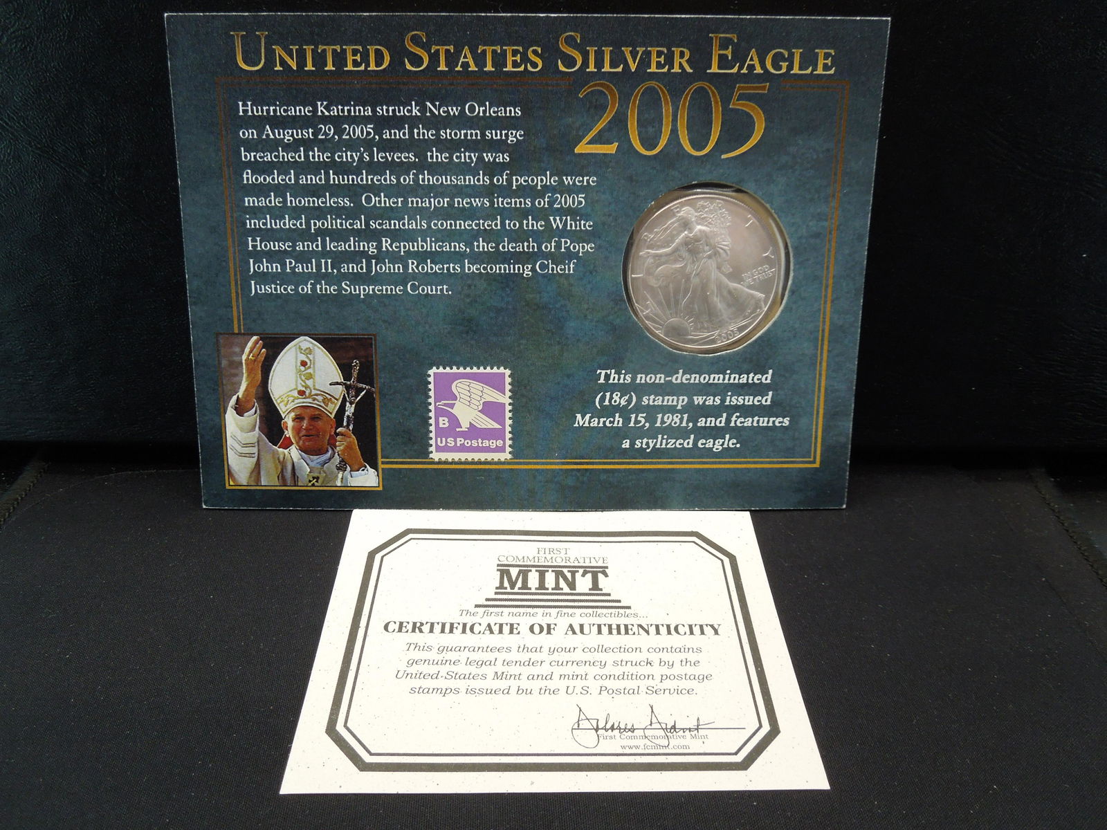 2005 American Silver Eagle, With Stamp and COA (1 of 5)