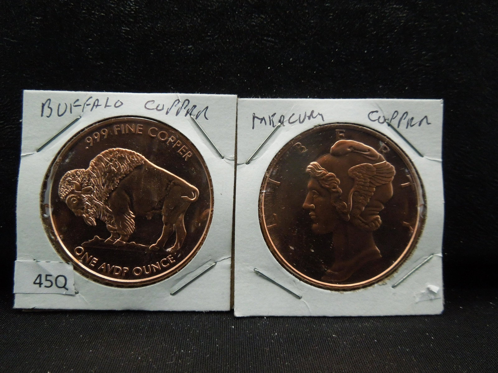 (2) Copper Rounds .999 Buffalo and Mercury Designs (1 of 5)