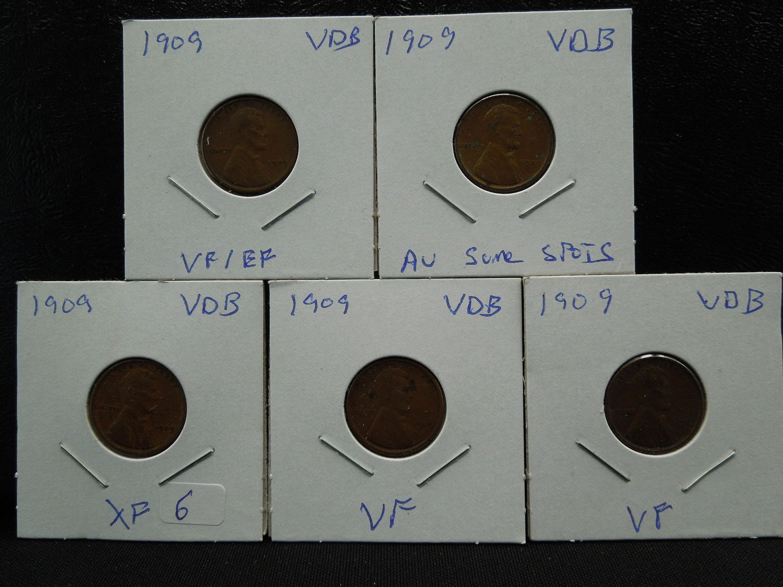 (5) Very Nice 1909 VDB Lincoln Cents—VF through AU. (1 of 11)