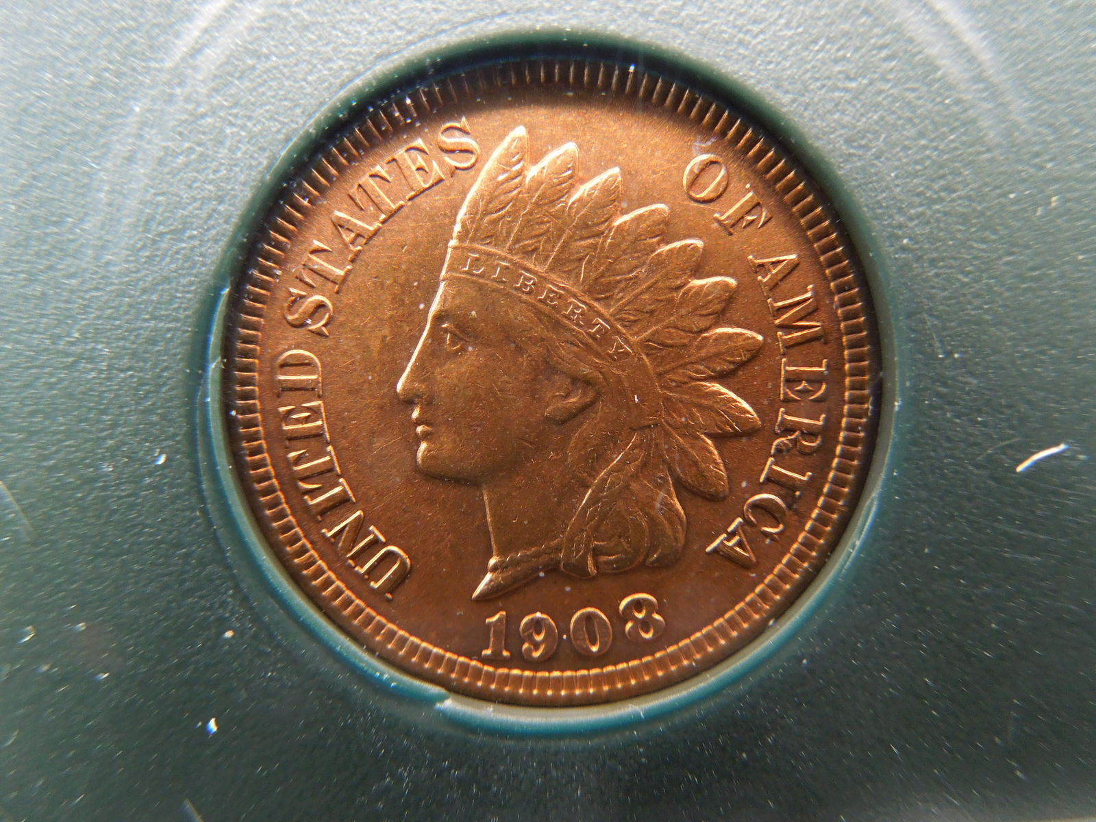 22. 1908 Gem Uncirculated Red Brown conditionIndian (1 of 2)