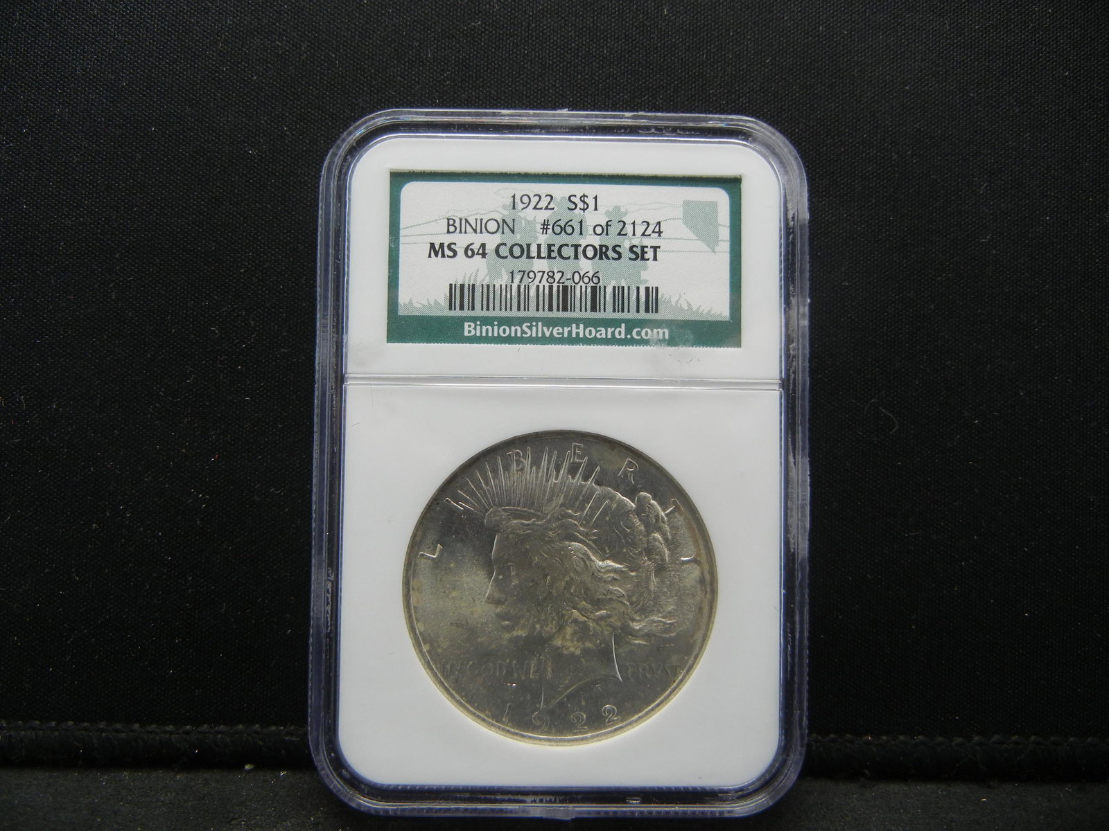 1922 BINION HOARD NGC MS64 Silver Peace Dollar #661 of (1 of 4)