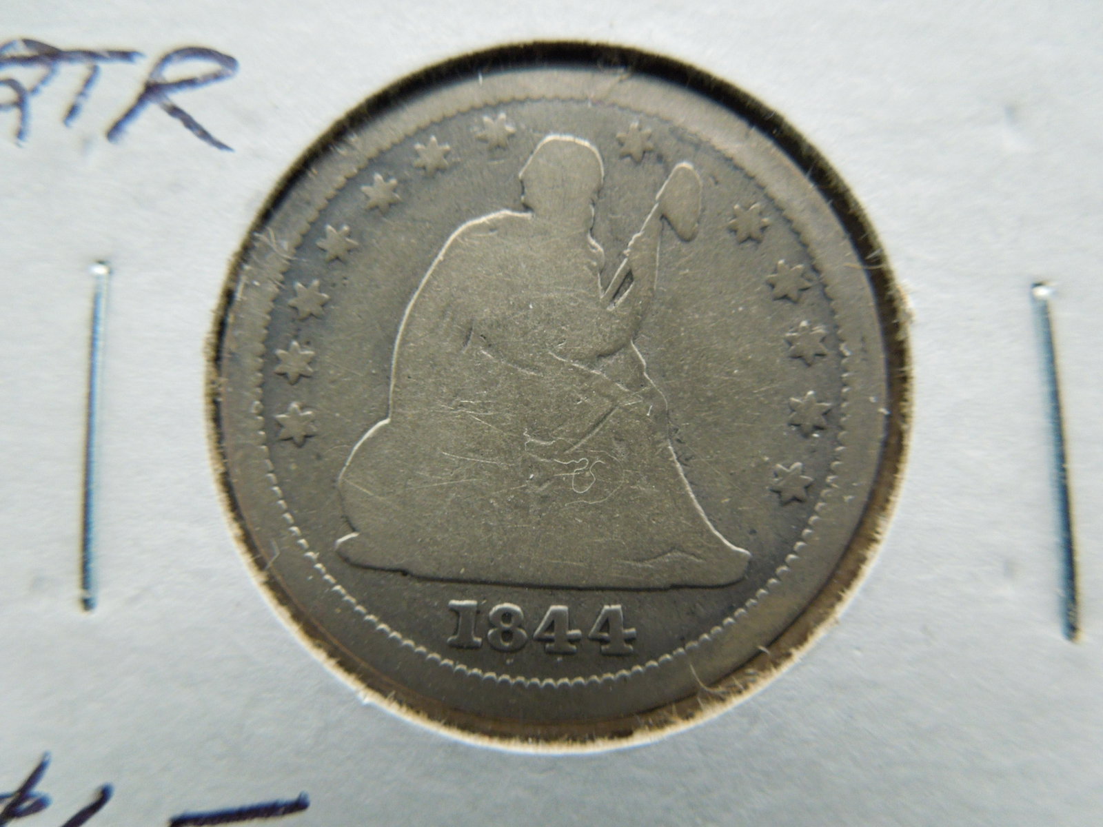 1844-O Seated Liberty Quarter: YES WE SHIP ALL COINS - $3.50 PLUS INSURANCE FOR ONE COIN for FIRST CLASS MAIL. We will combine shipping if multiple coins are purchased! Small flat rate $7.25 - Med Flat rate $13.95 - Large Flat Rate