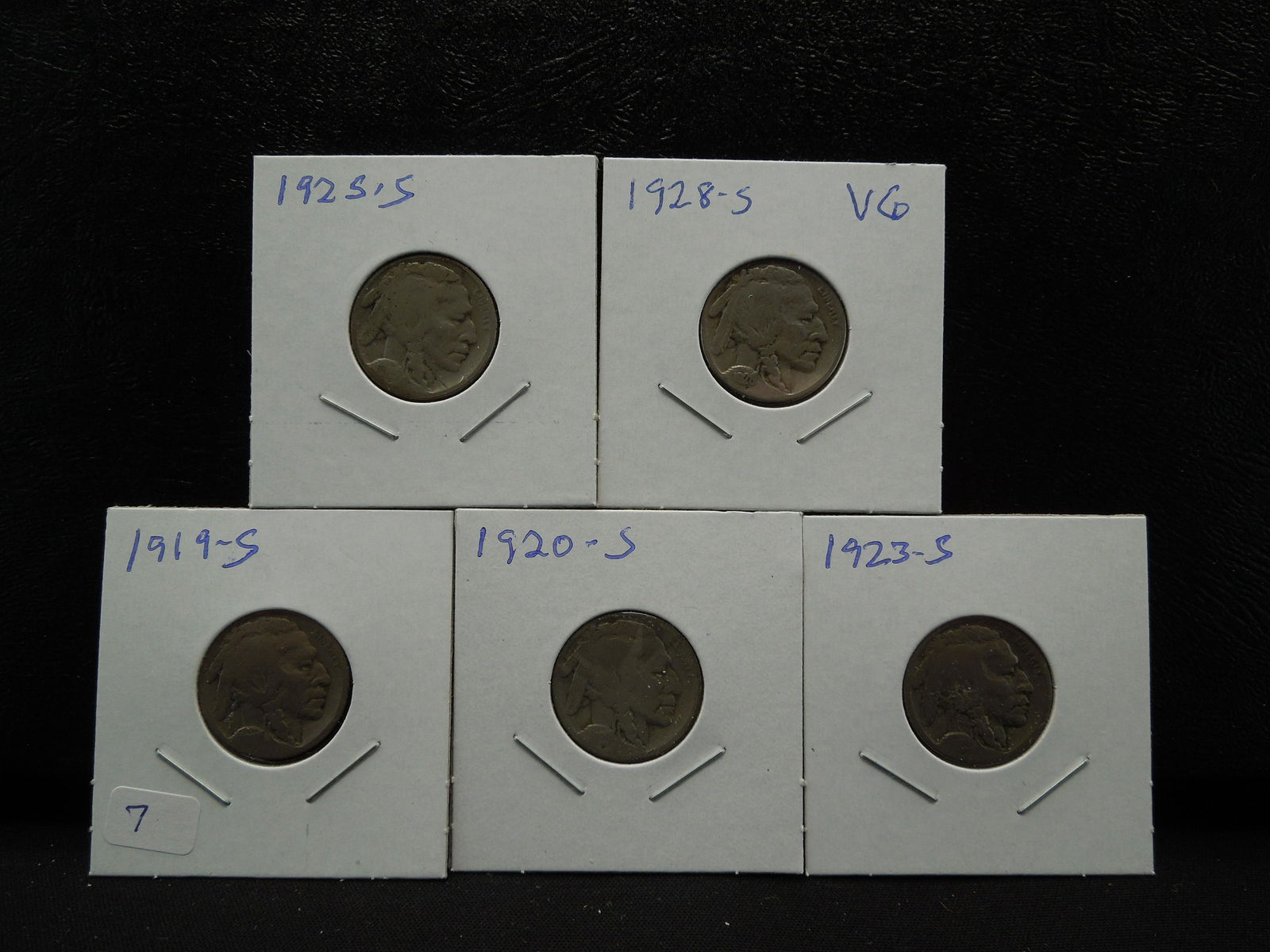 (5) circulated Buffalo Nickels:  1919-S, 20-S, 23-S, 25 (1 of 12)