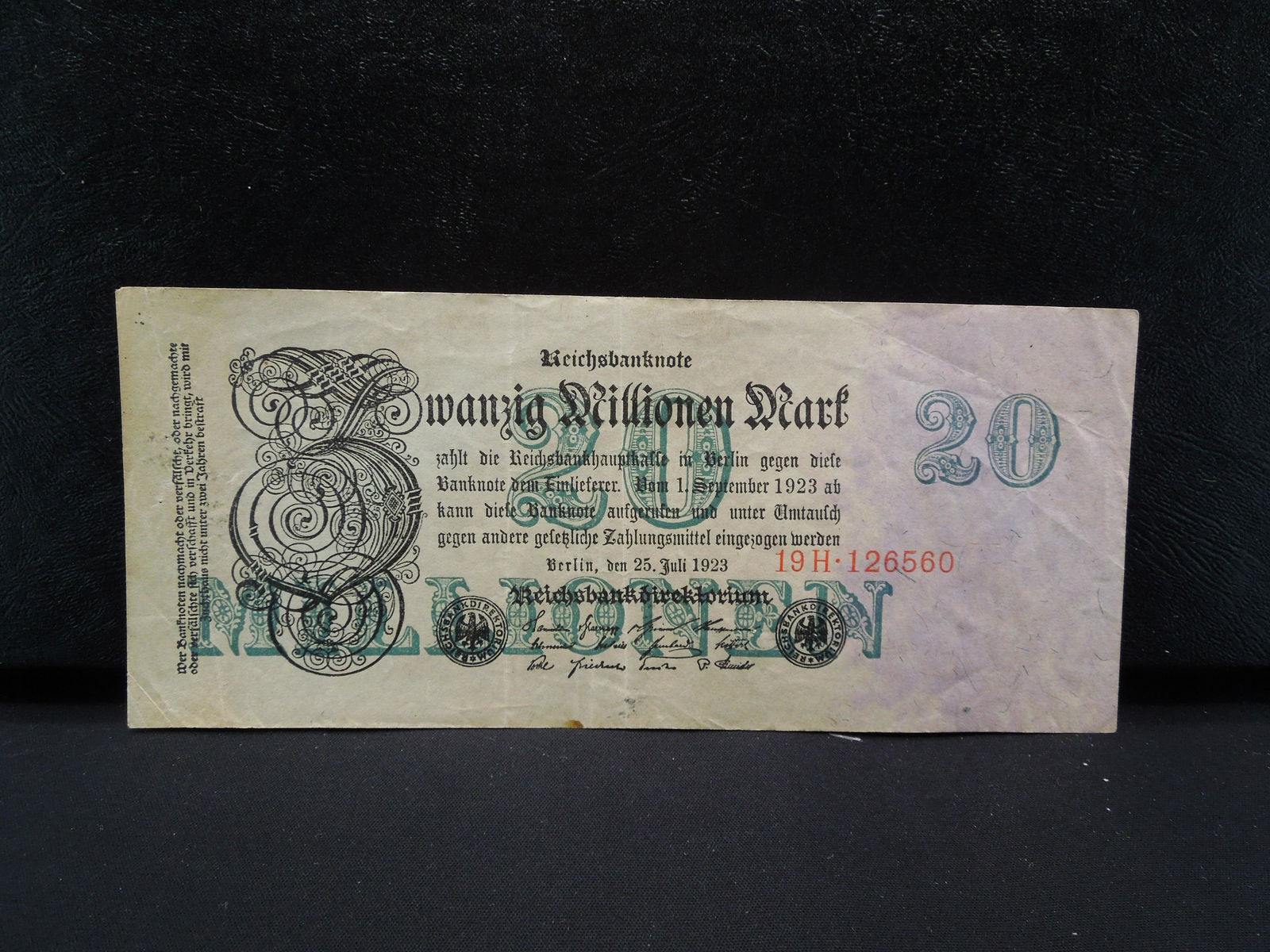 1923 Germany 20 Million Marks.  Crisp Very Fine. (1 of 2)