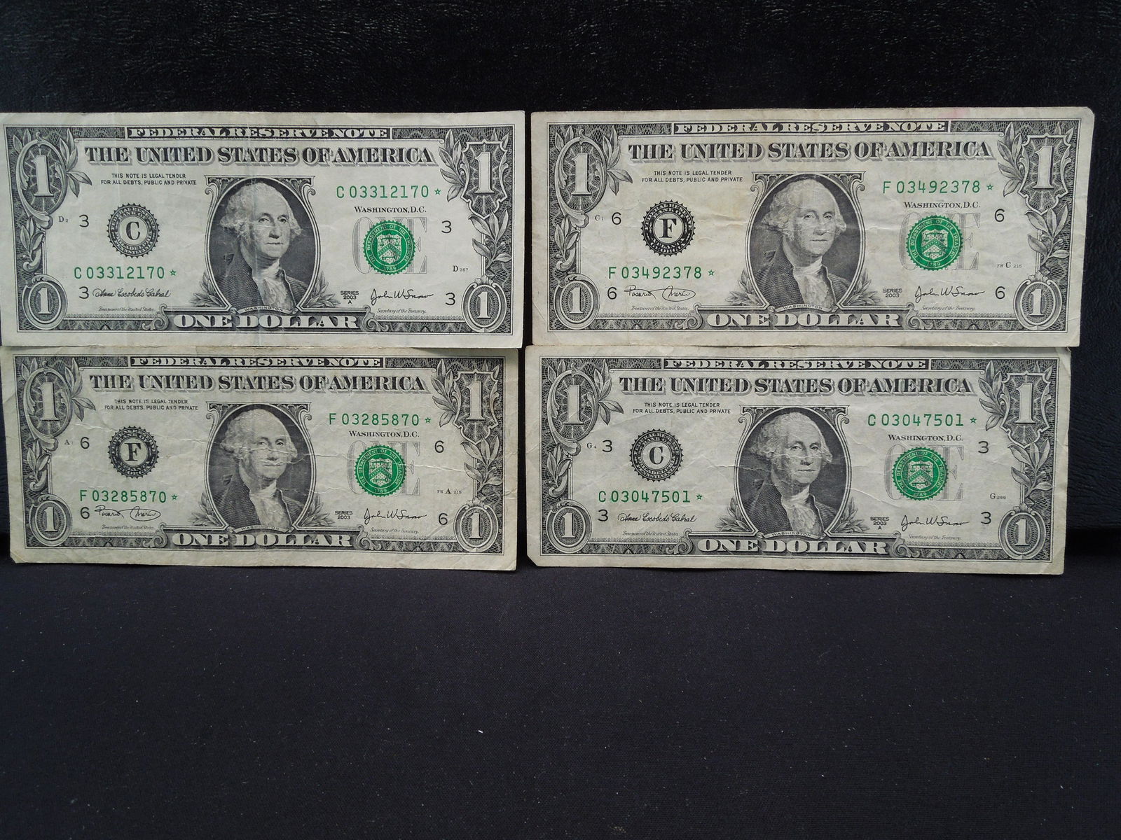 Four  2003 One Dollar Star Replacements notes w/Lower (1 of 5)