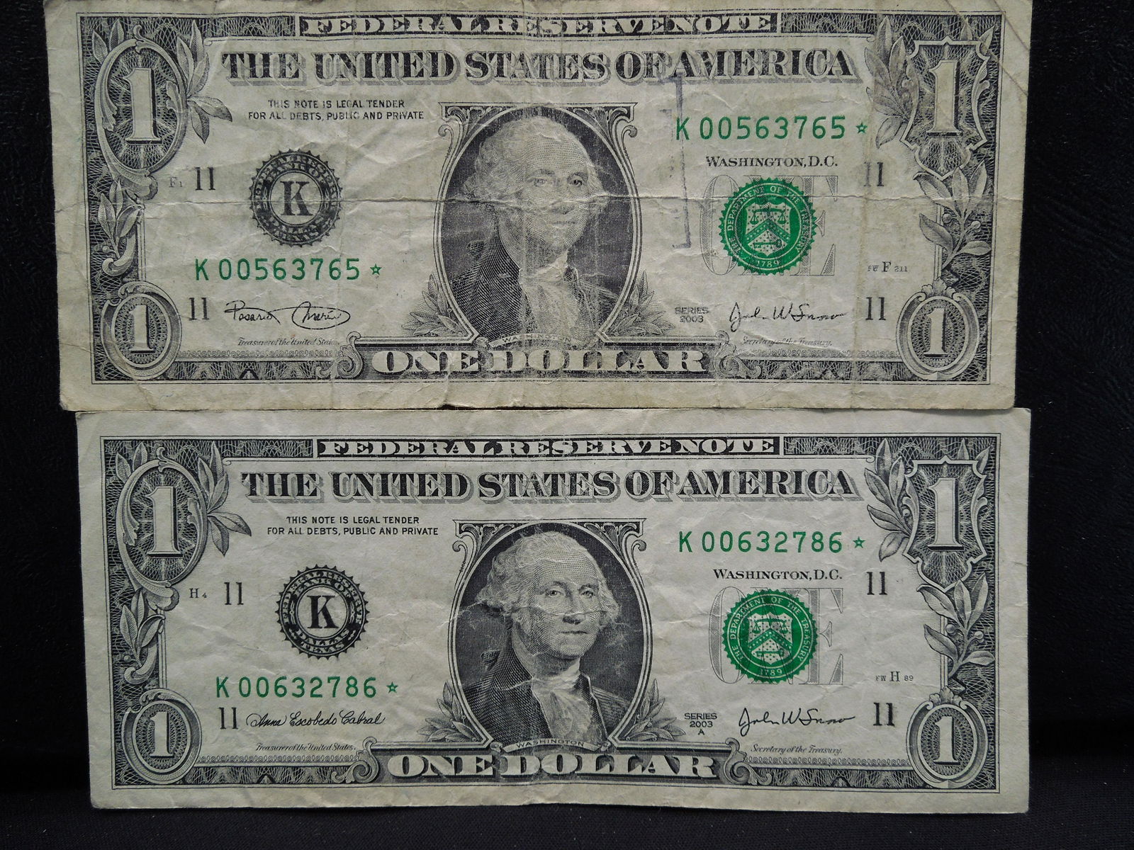 Two 2003  One Dollar Star Replacements notes w/Lower (1 of 4)