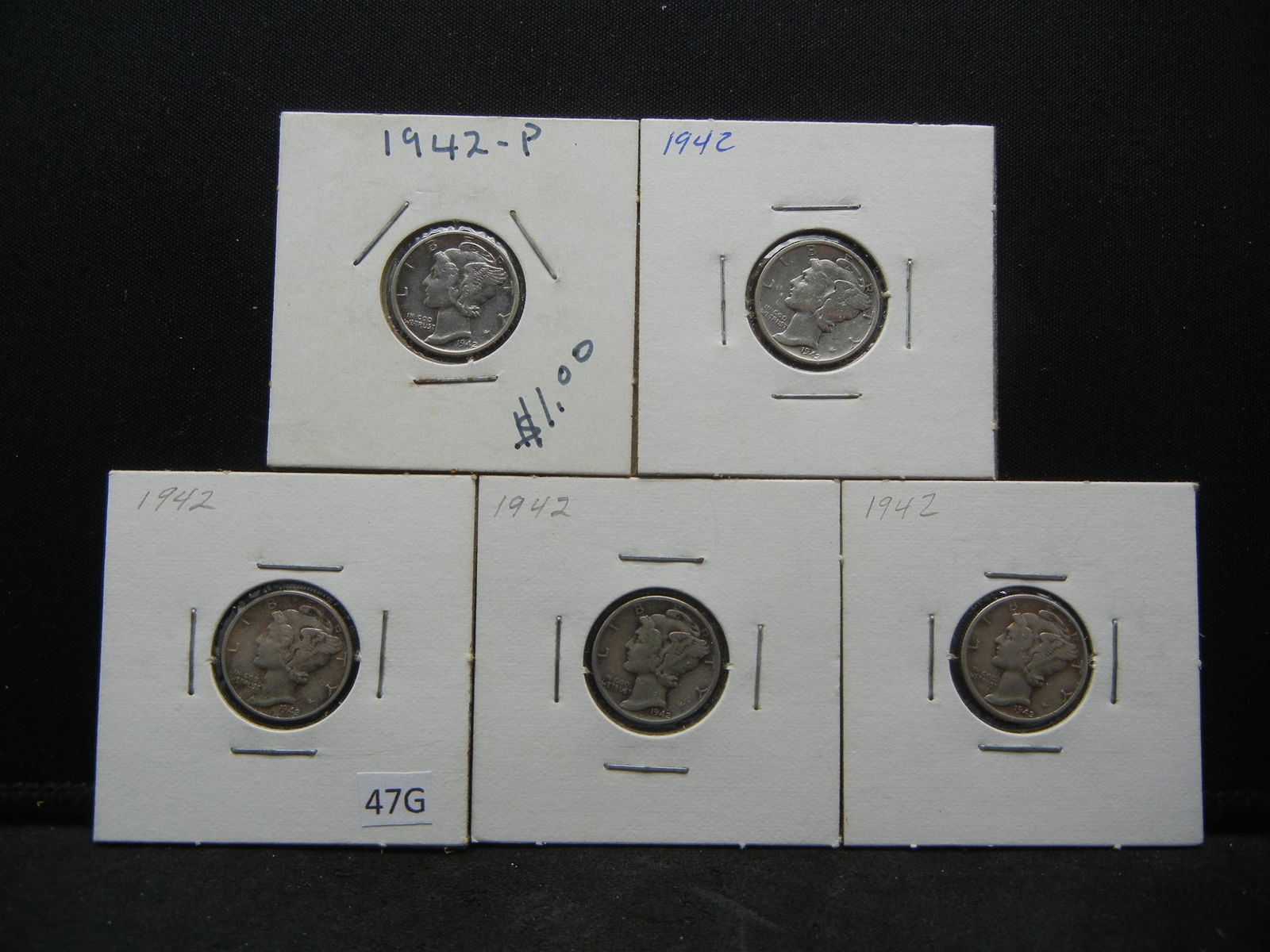 (5) 1942 Mercury Dimes - 90% Silver (1 of 2)