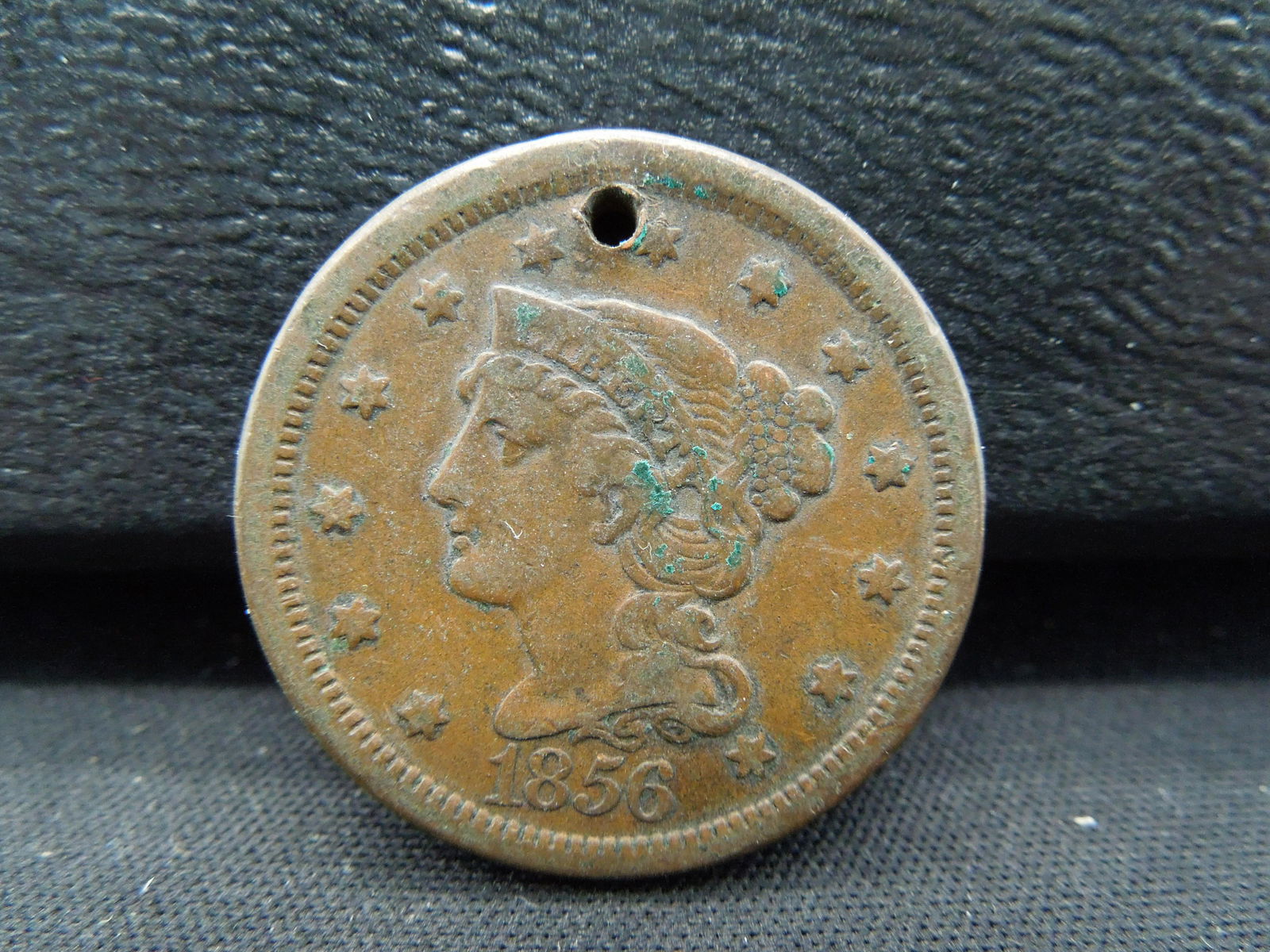 1856 Large Cent Holed Strong Details (1 of 2)