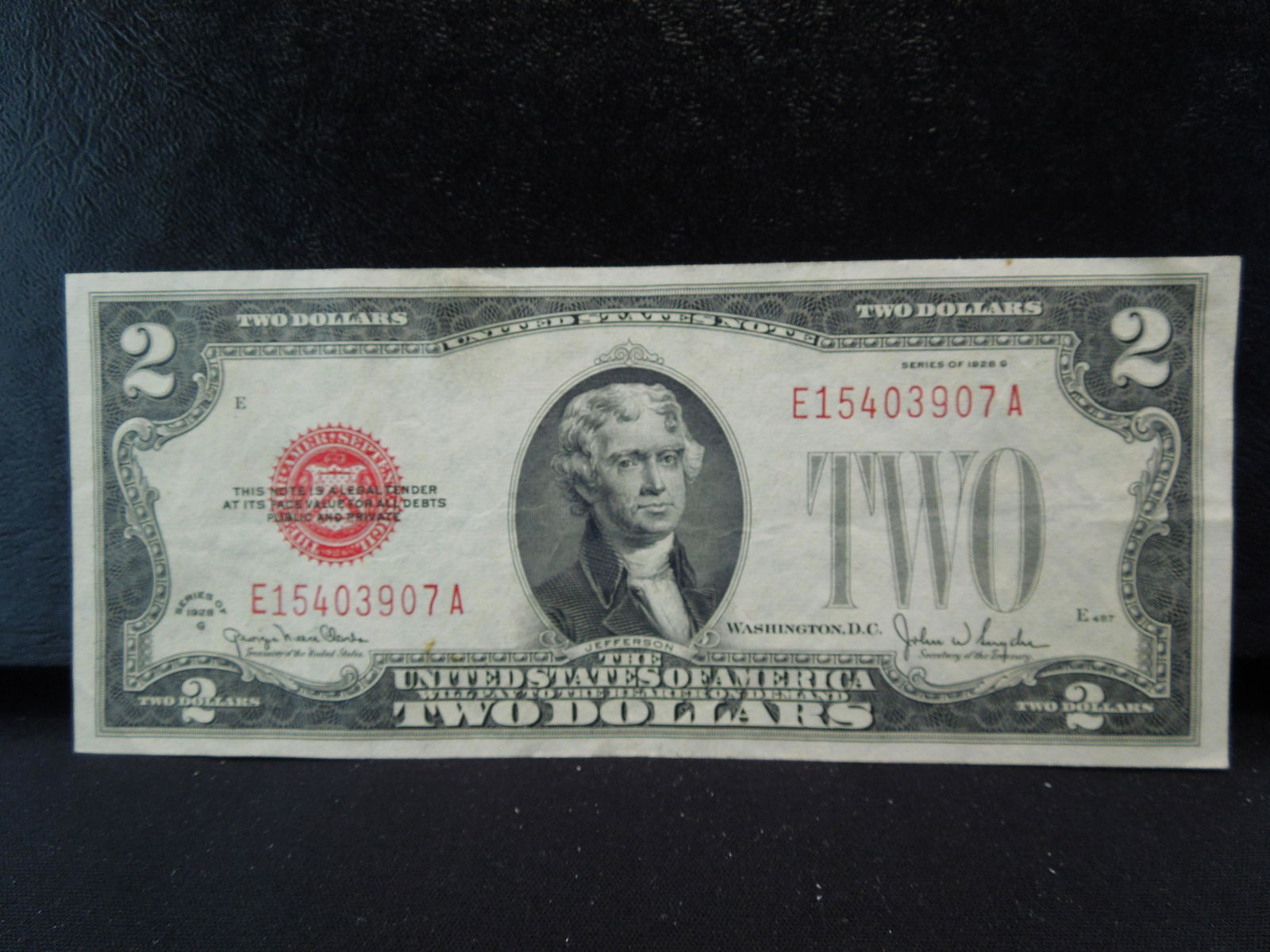 1928-G $2 Red Seal US Note.  Almost Uncirculated. (1 of 3)