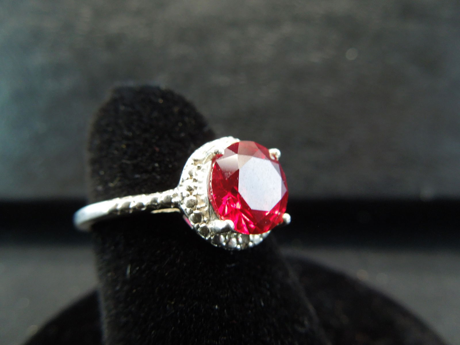 Ladies Sterling Ring.  Size 7.  Round Ruby-like stone (1 of 5)