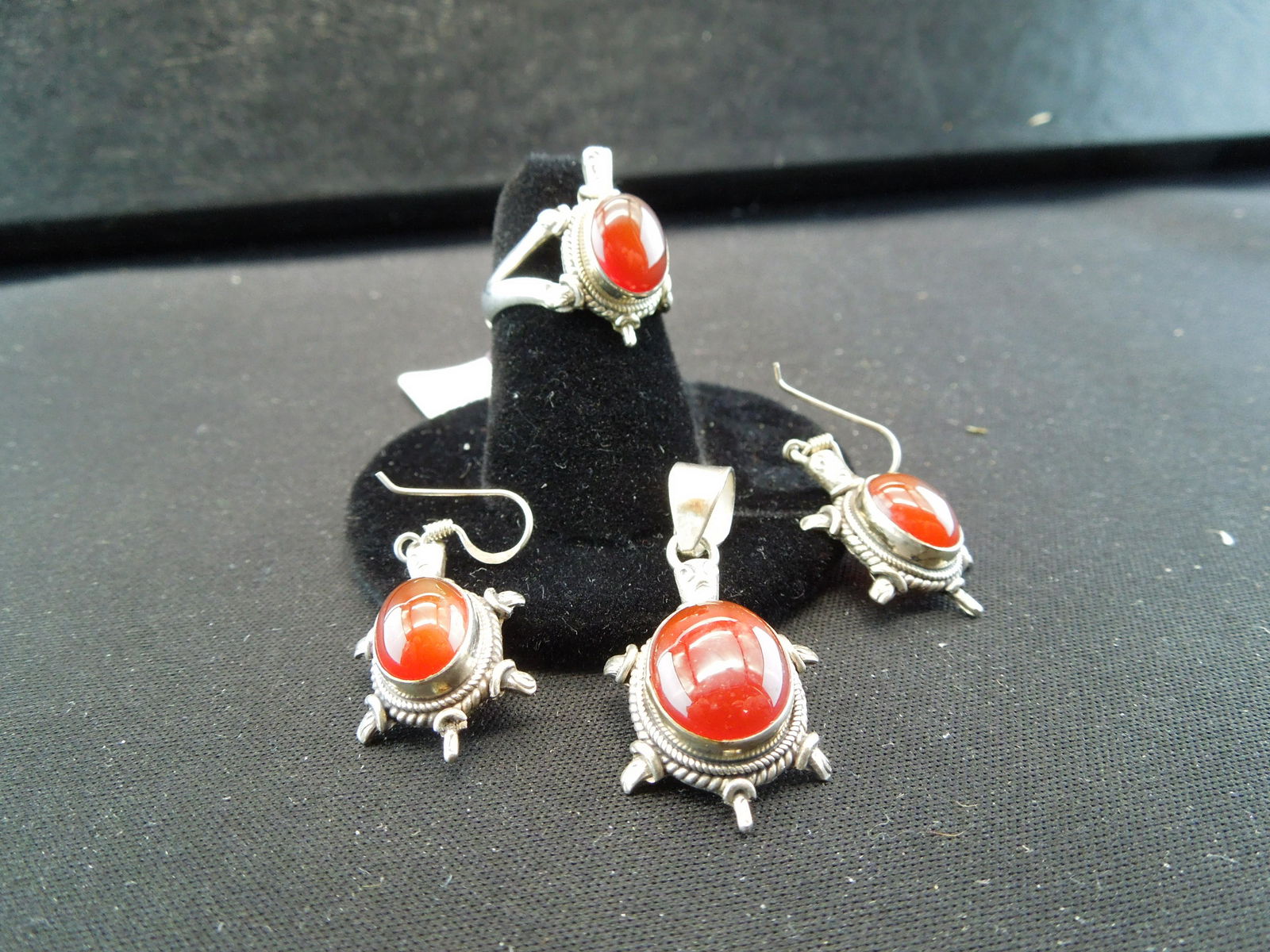 Matching sterling set with carnelian stones, turtle (1 of 6)