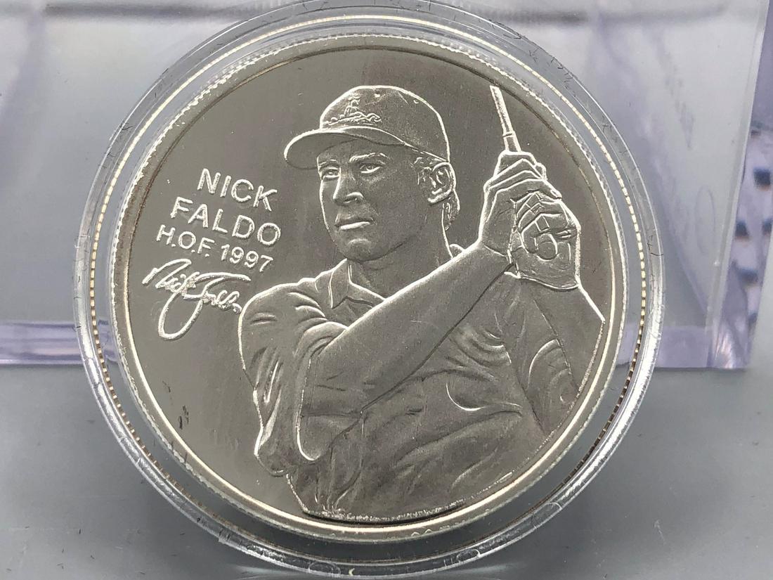 PGA Tour Partners World Golf Hall of Fame Nick Faldo 1: PGA Tour Partners World Golf Hall of Fame Nick Faldo 1 Troy Oz .999 Fine Silver Round