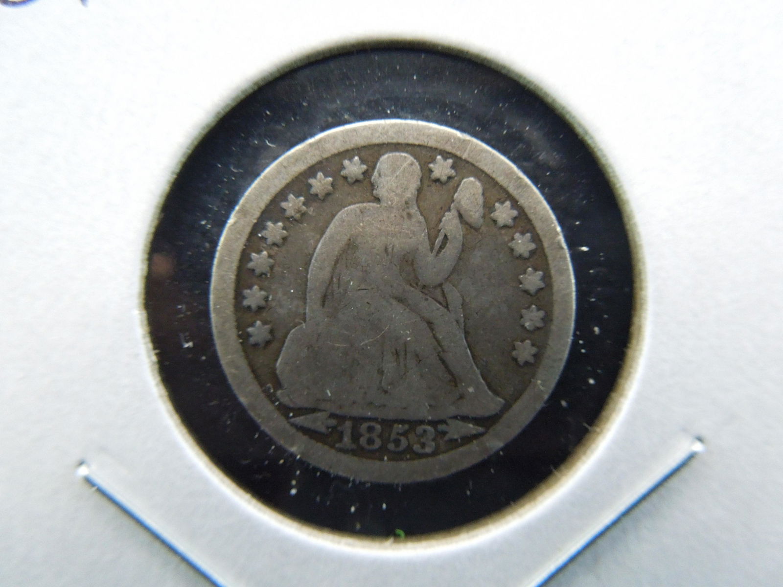 1853 Seated Liberty 10c.  VG. (1 of 3)