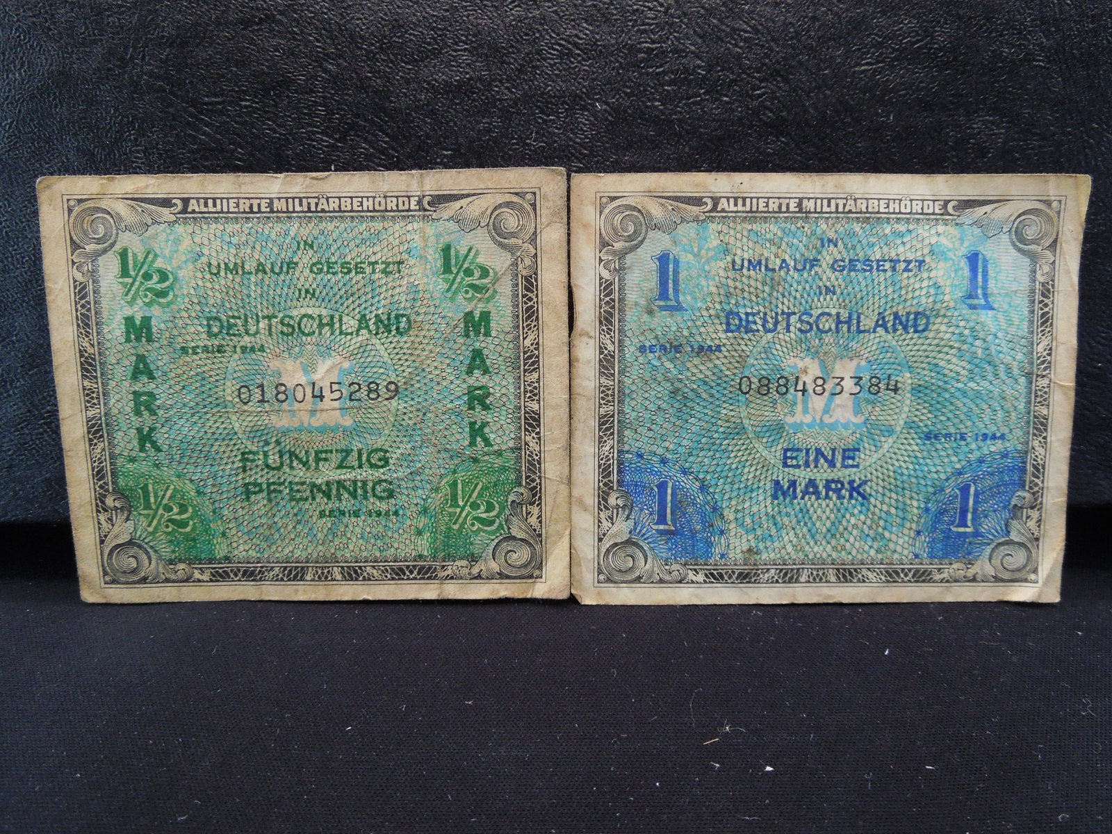 1944 German 1/2 and 1 Mark Military Currency Notes.: 1944 German 1/2 and 1 Mark Military Currency Notes.