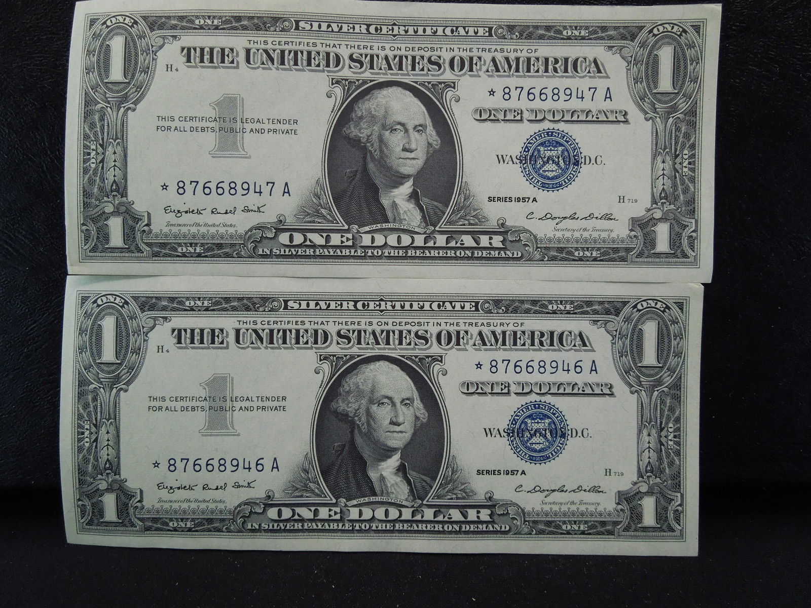 (2) 1957 A $1 STAR Silver Certificates.  Consecutive (1 of 5)