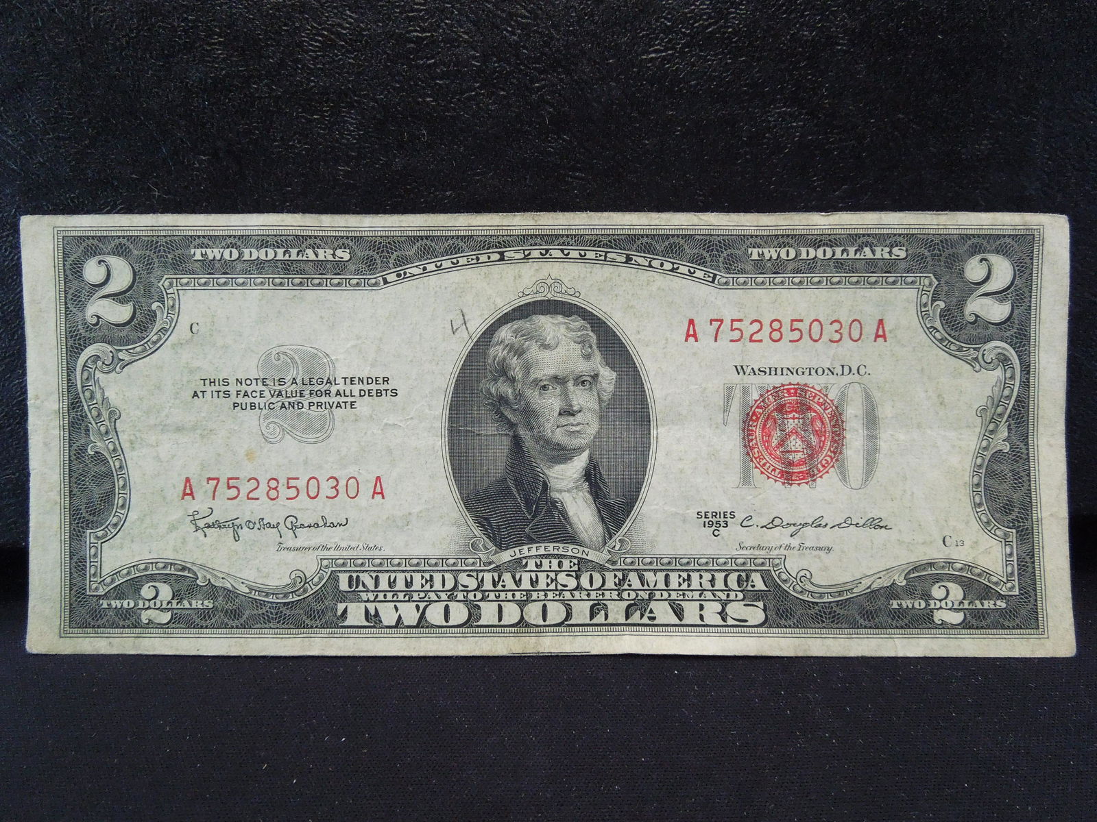 1953-C RED $2 DOLLAR BILL, CRISP (1 of 3)