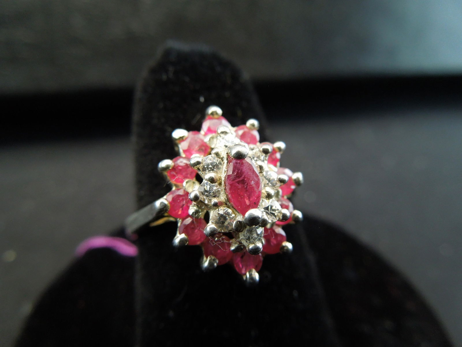 Ladies Sterling Ring.  Size 7 3/4.  Round Ruby-like gem (1 of 5)