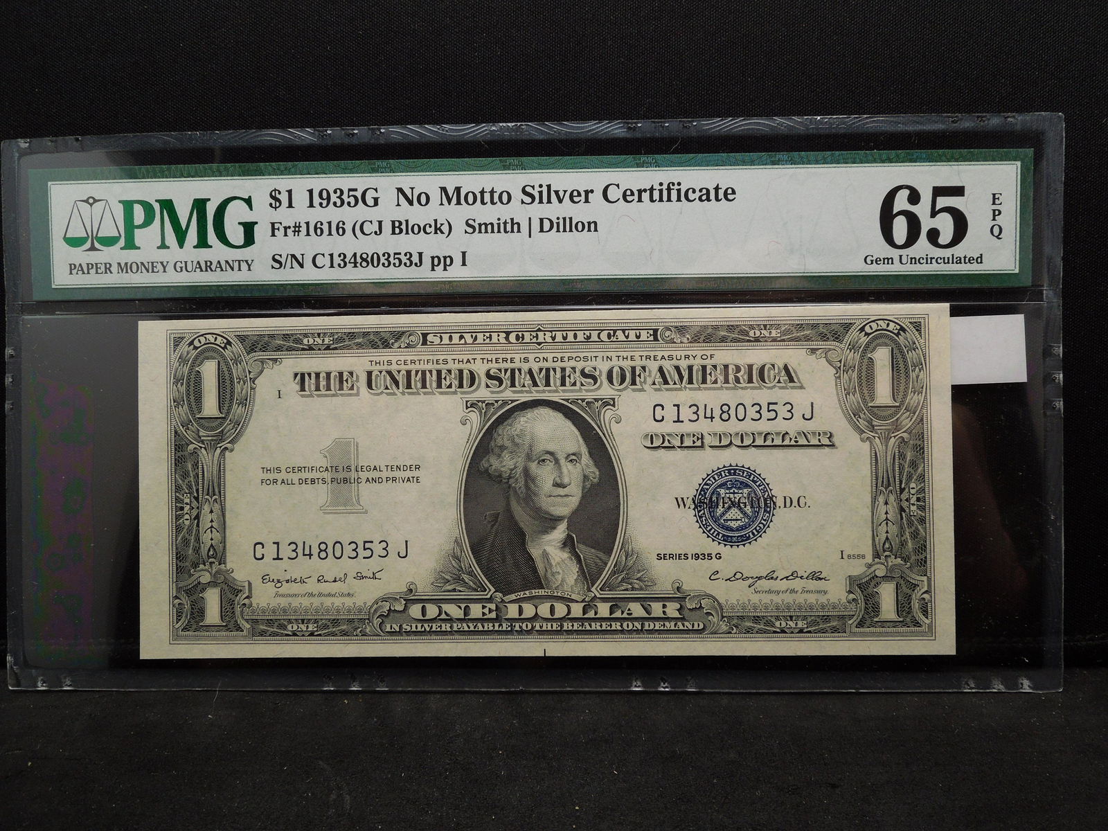 1935 G No Motto $1.00 Silver Certificate PMG 65 EPQ (1 of 3)