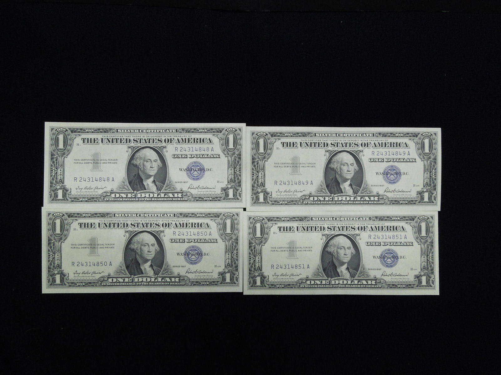 (4) Consecutive Serial Numbers 1957 $1.00 Silver (1 of 6)