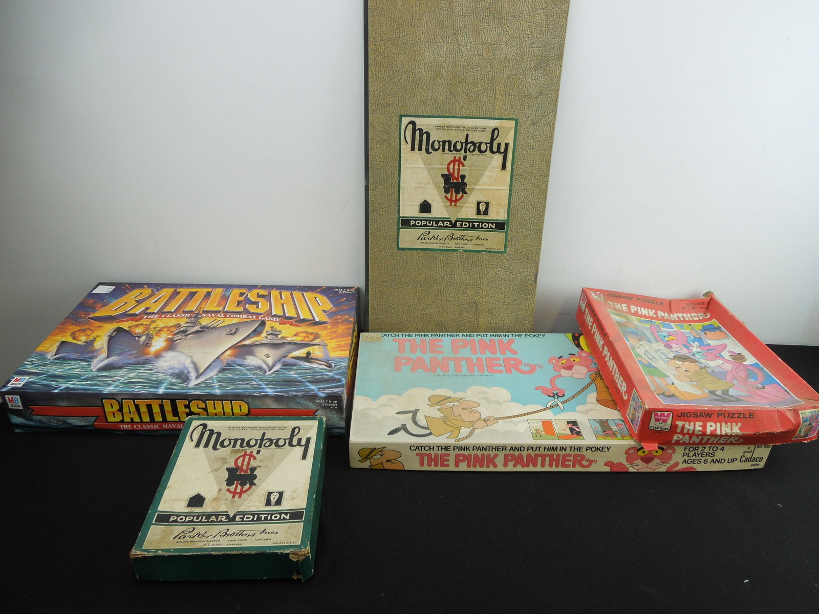 Vintage Board Games; Monopoly, Pink Panther, Battleship: Vintage Board Games; Monopoly, Pink Panther, Battleship and a Pink Panther Puzzle