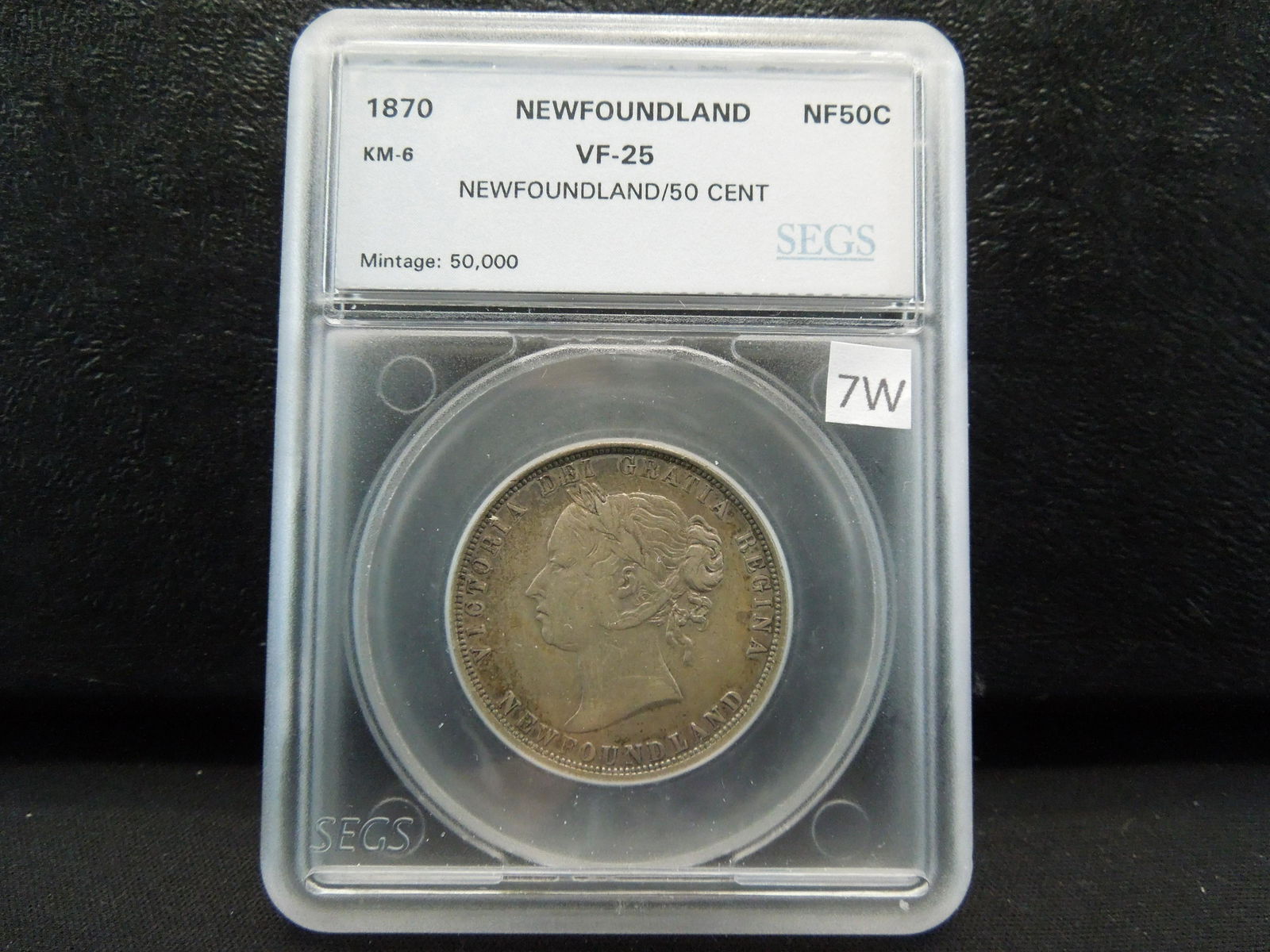 1870 Newfoundland 50 Cents.  SEGS VF-25. (1 of 4)