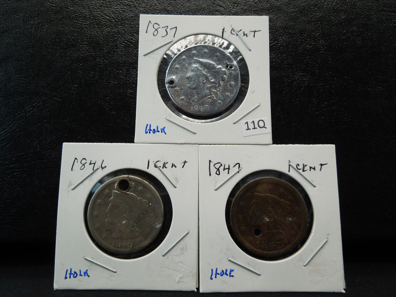 1837, 1846, 1847 Large Cents, Holed (1 of 8)