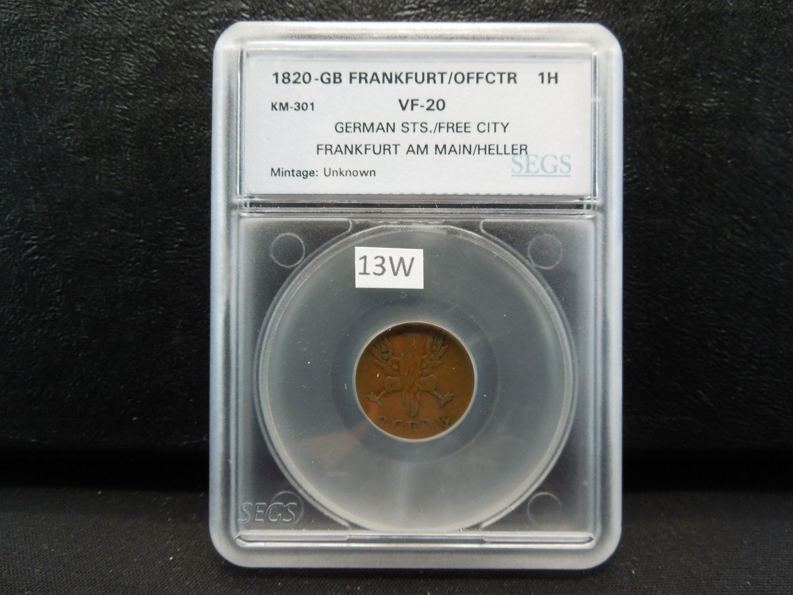 1820 German States-Frankfurt 1 Heller.  SEGS VF-20. (1 of 4)