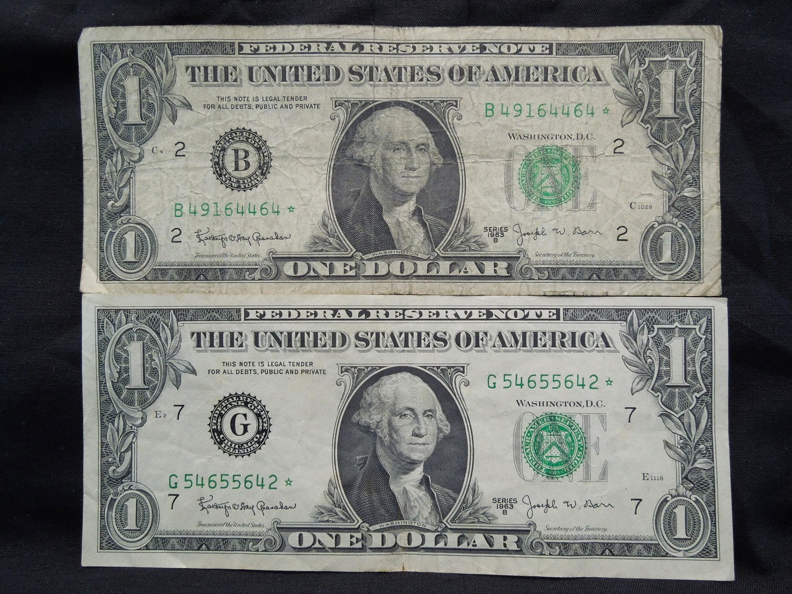 (2) 1963 Barr Star One Dollar Notes (1 of 4)