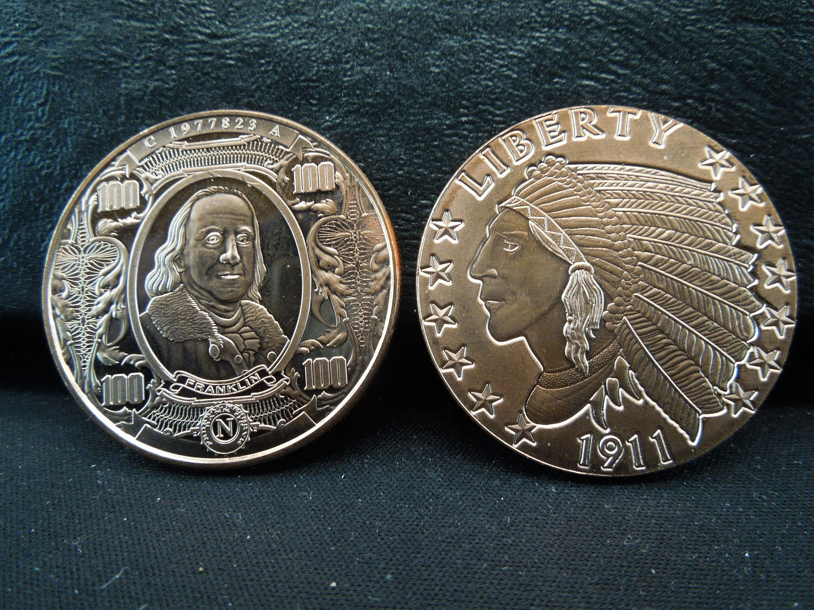 (2) Copper Rounds .999 Franklin, and Indian Head (1 of 6)